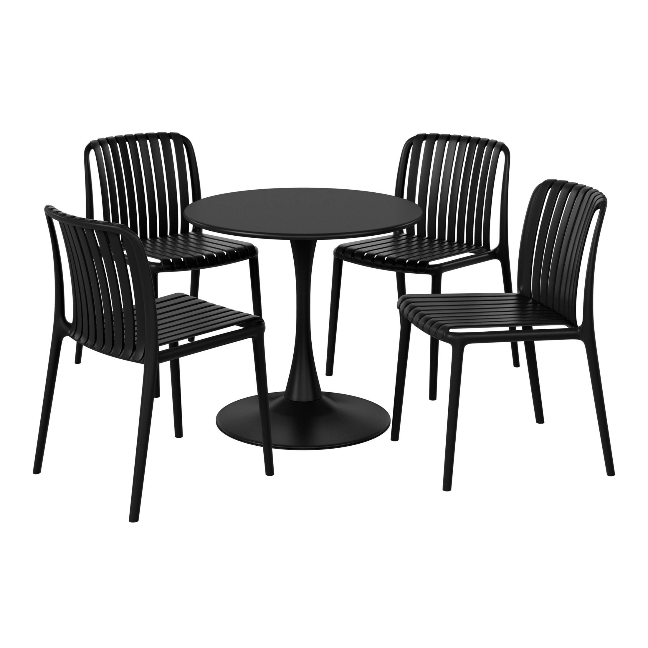 Westin Furniture Harlow Round Outdoor Dining Table and 4 Chairs, Black, large