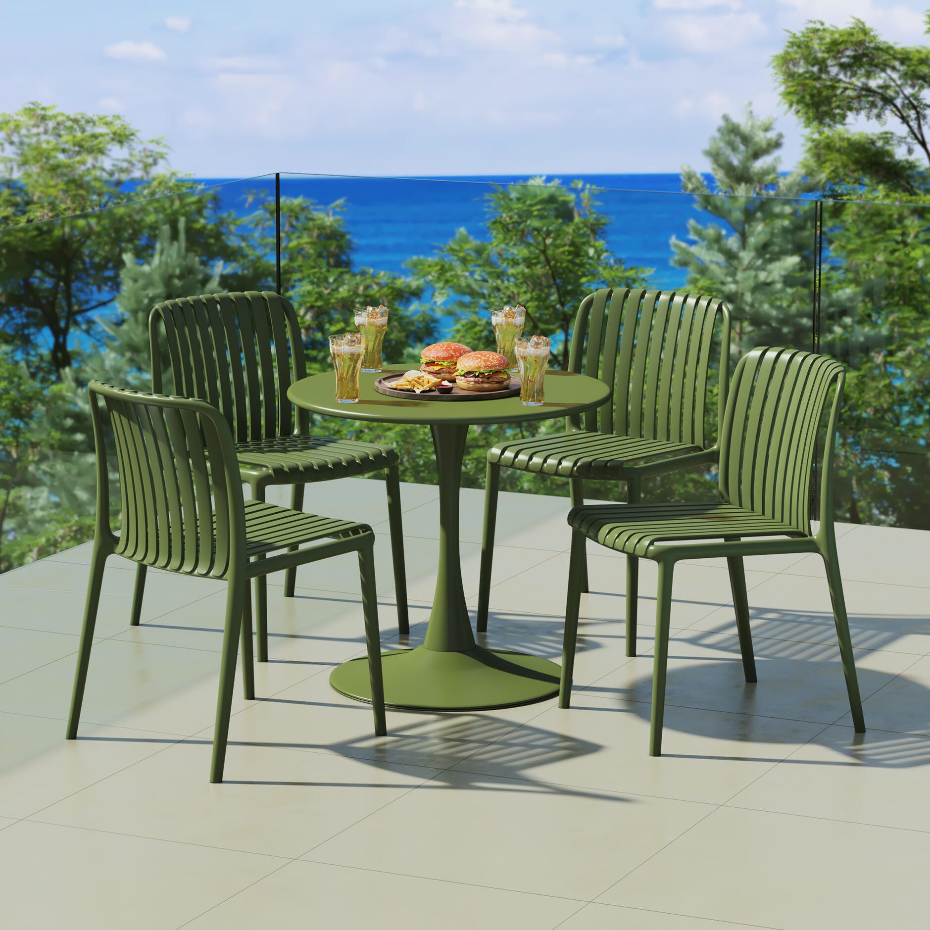 Westin Furniture Harlow Round Outdoor Dining Table and 4 Chairs, Olive Green, rollover