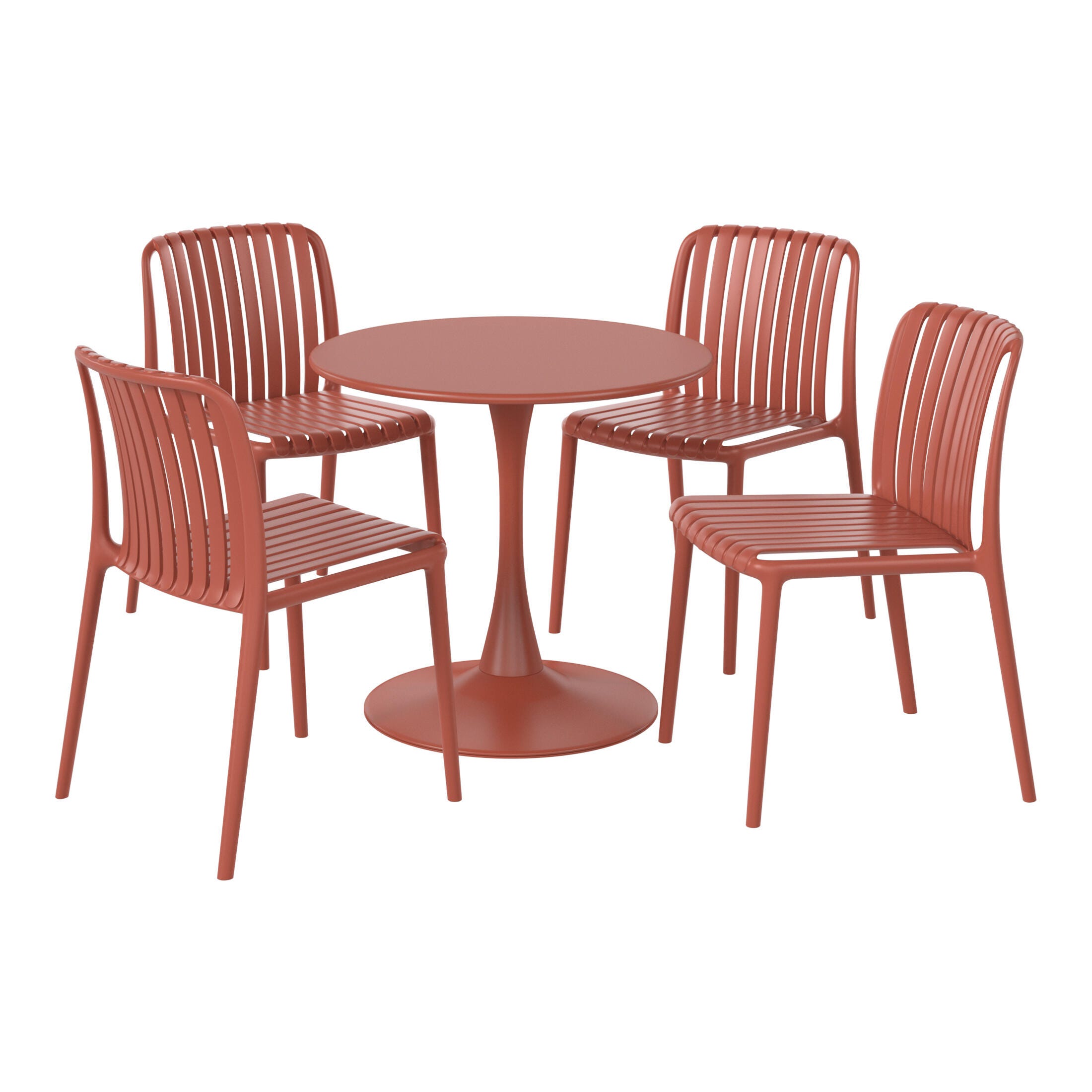 Westin Furniture Harlow Round Outdoor Dining Table and 4 Chairs, Red, large