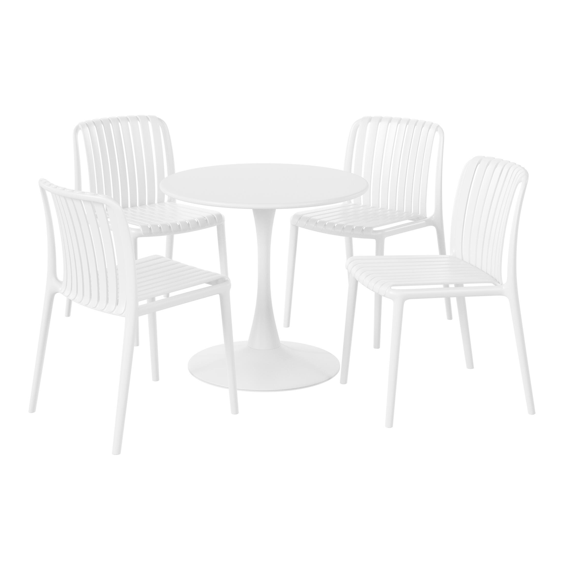 Westin Furniture Harlow Round Outdoor Dining Table and 4 Chairs, White, large
