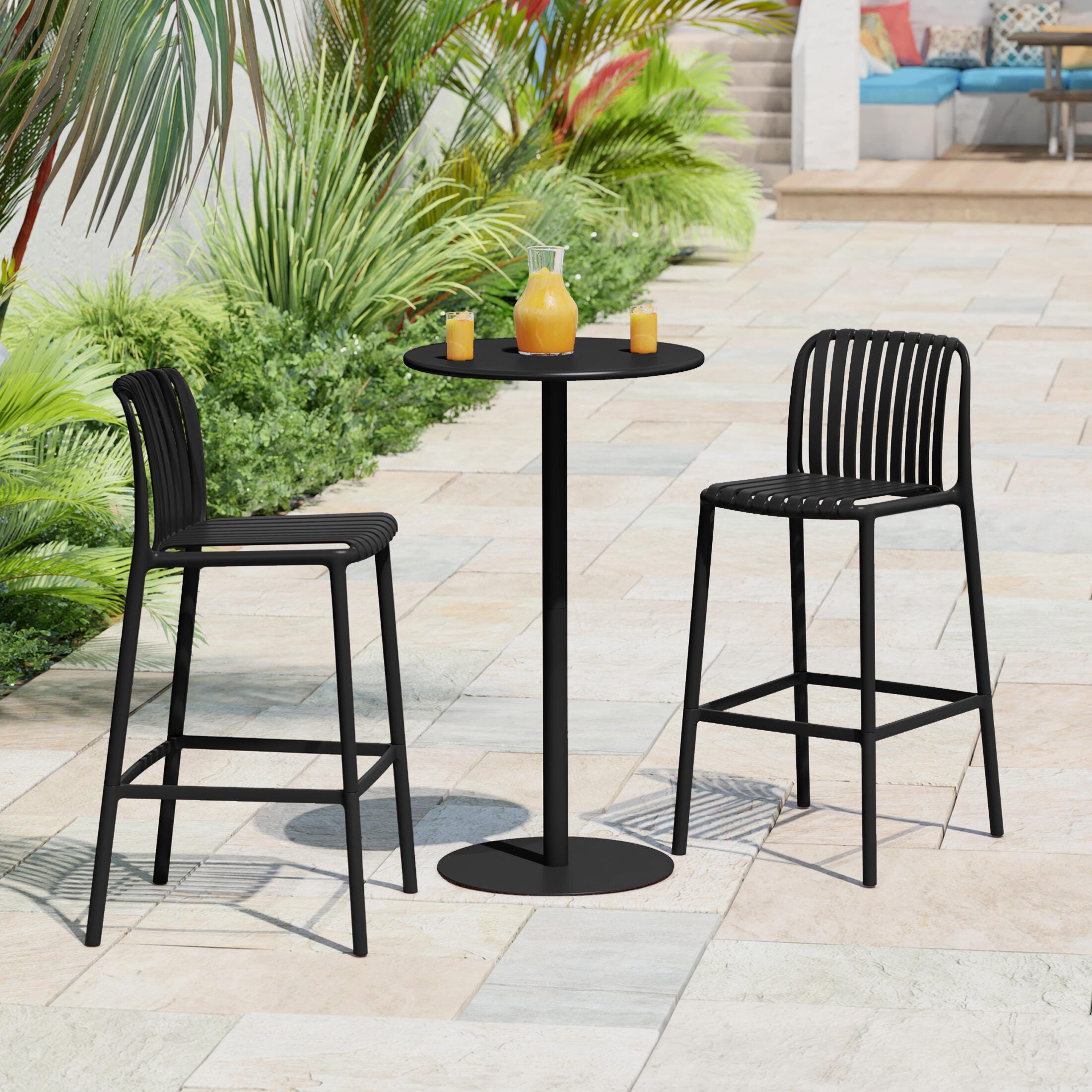 Westin Furniture Soleil Outdoor Bar Table and 2 Barstools, Black, rollover