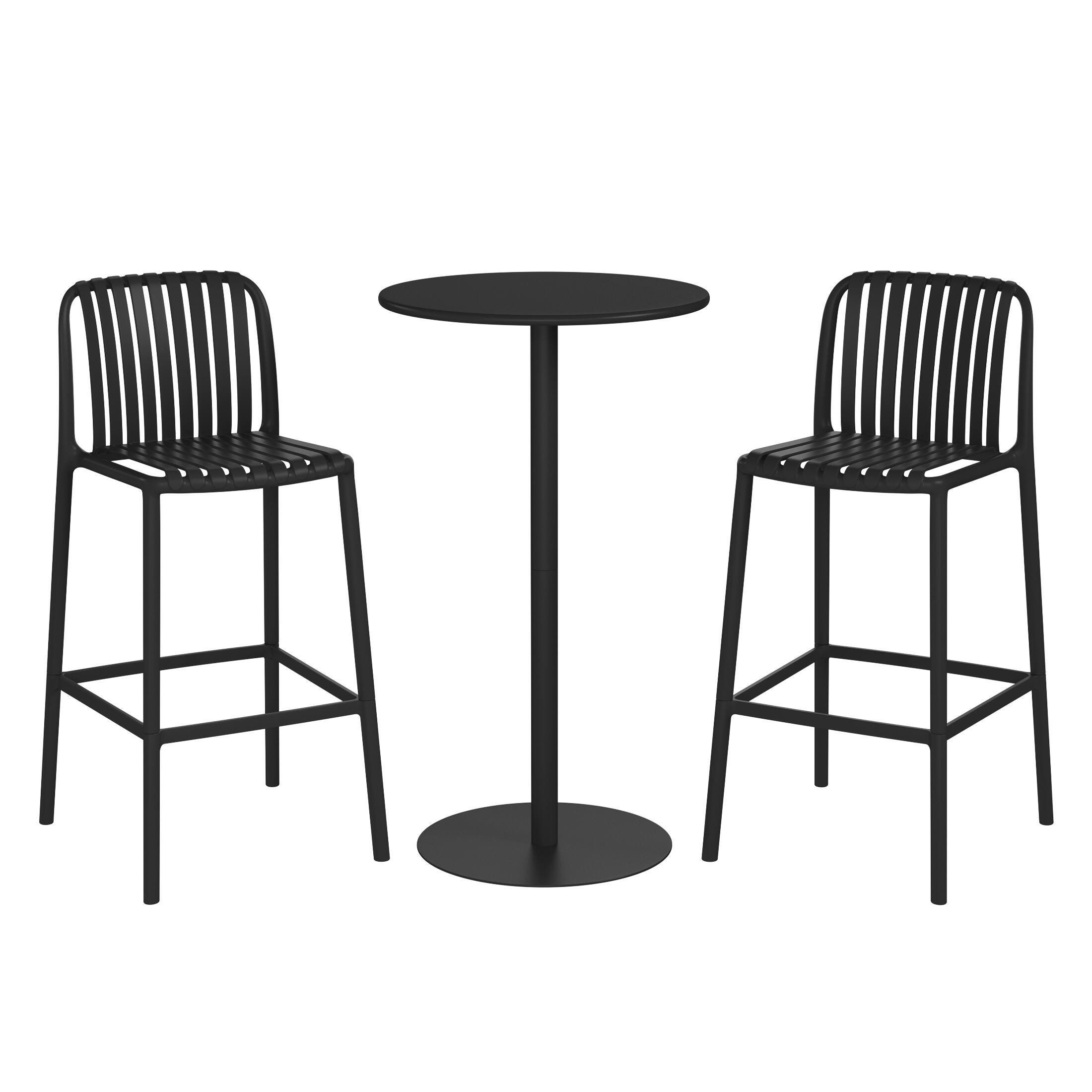 Westin Furniture Soleil Outdoor Bar Table and 2 Barstools, Black, large