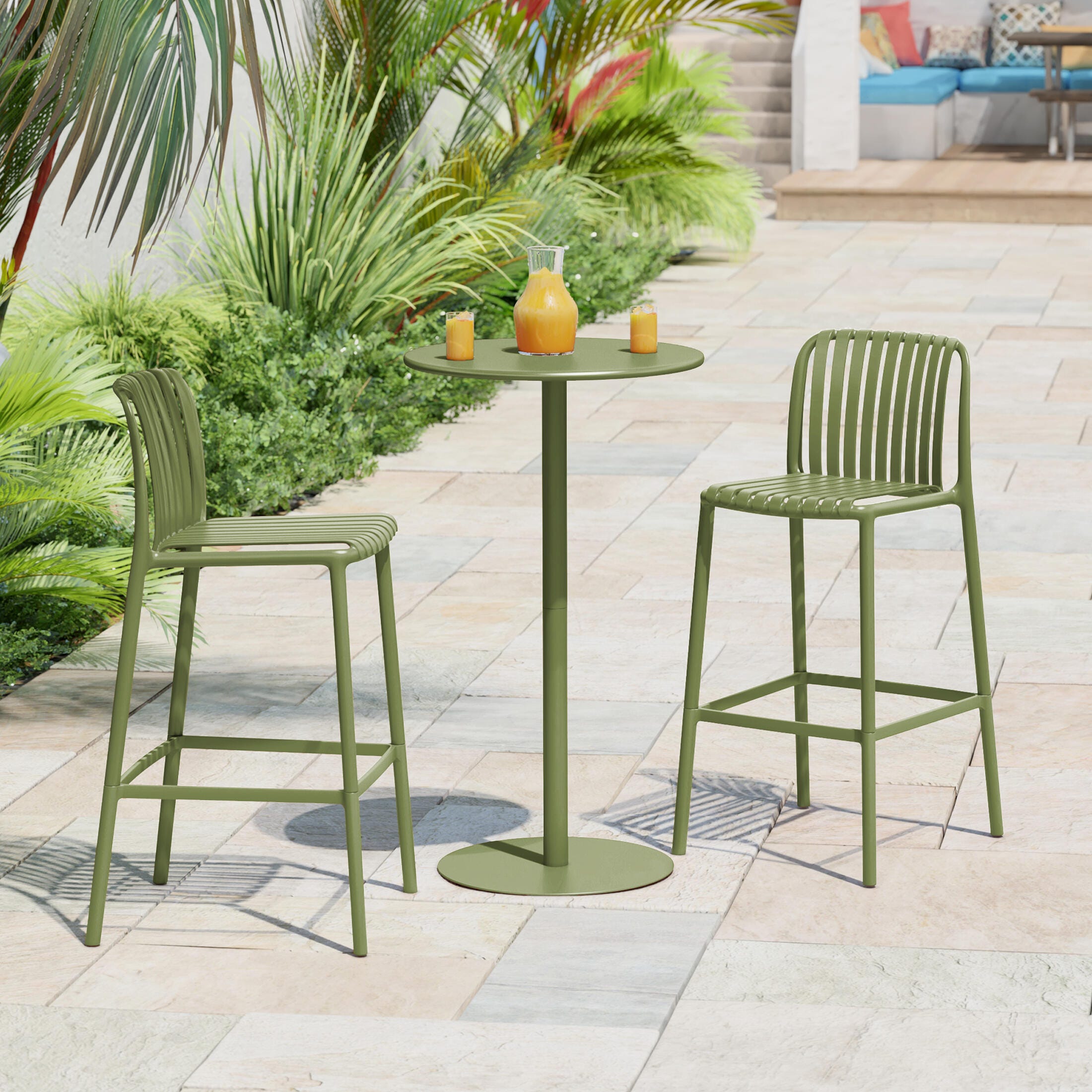 Westin Furniture Soleil Outdoor Bar Table and 2 Barstools, Olive Green, rollover