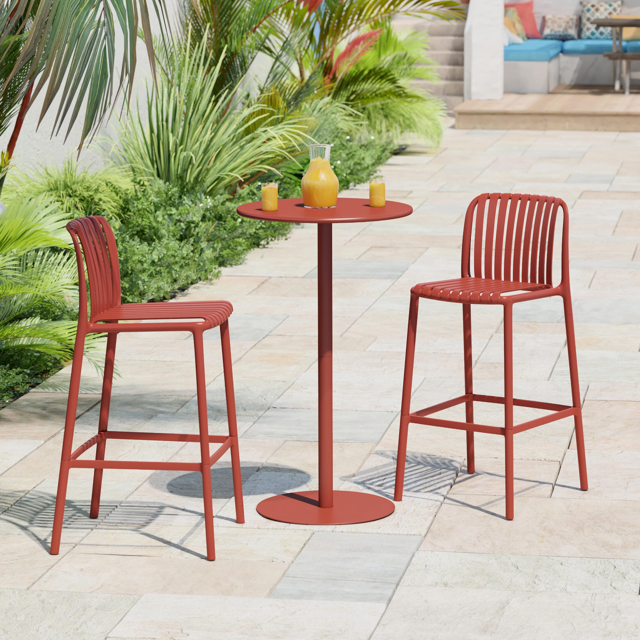 Westin Furniture Soleil Outdoor Bar Table and 2 Barstools, Red, rollover