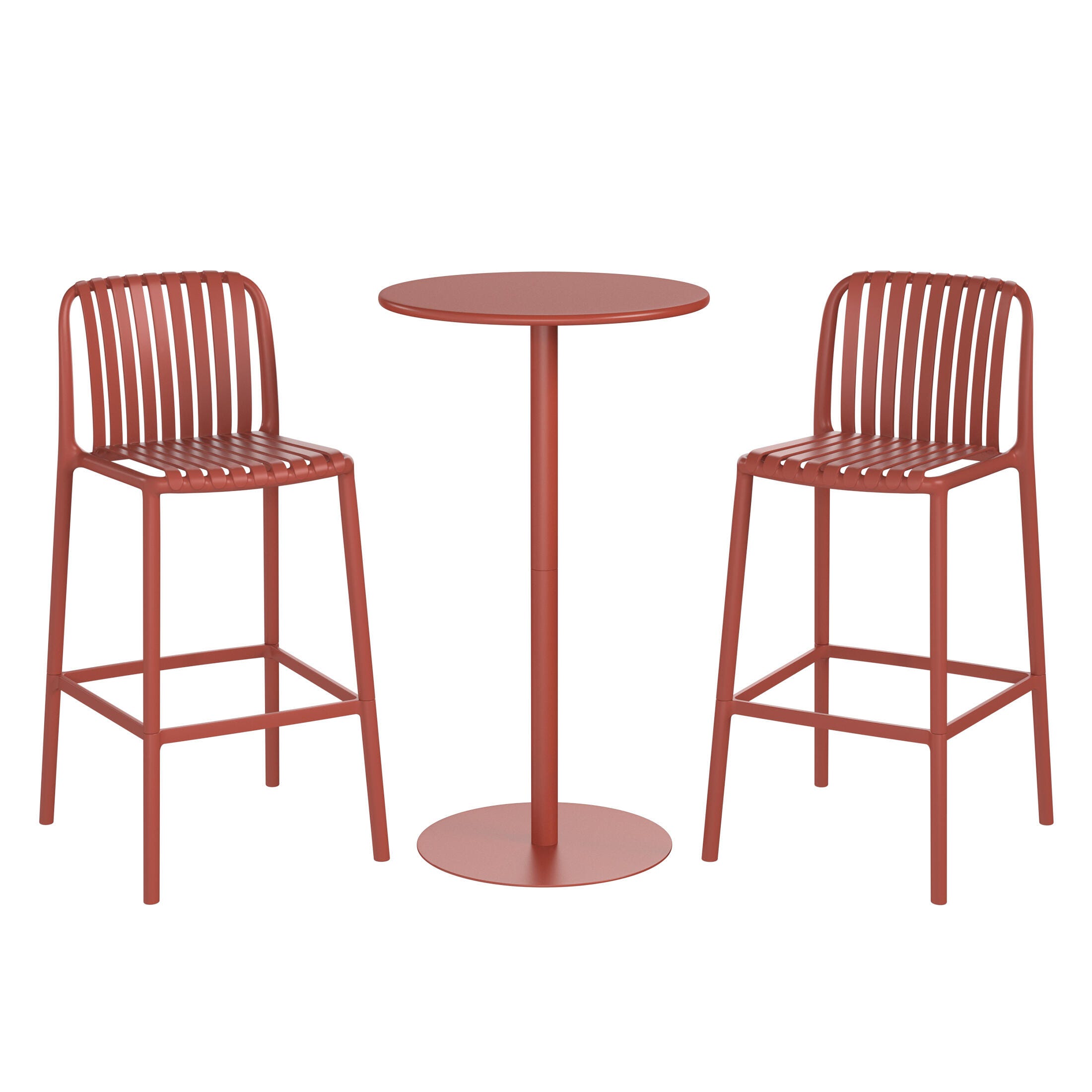 Westin Furniture Soleil Outdoor Bar Table and 2 Barstools, Red, large