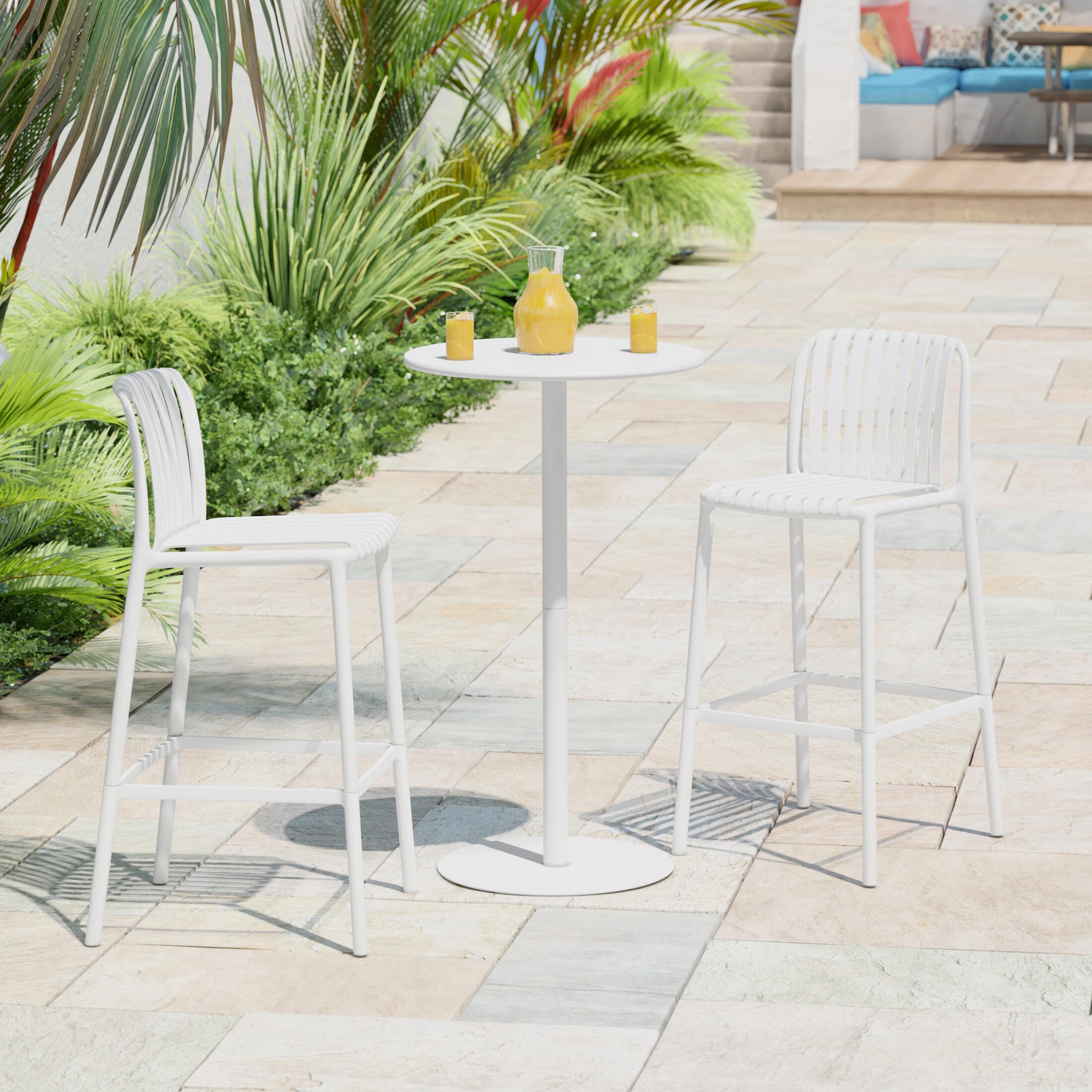 Westin Furniture Soleil Outdoor Bar Table and 2 Barstools, White, rollover