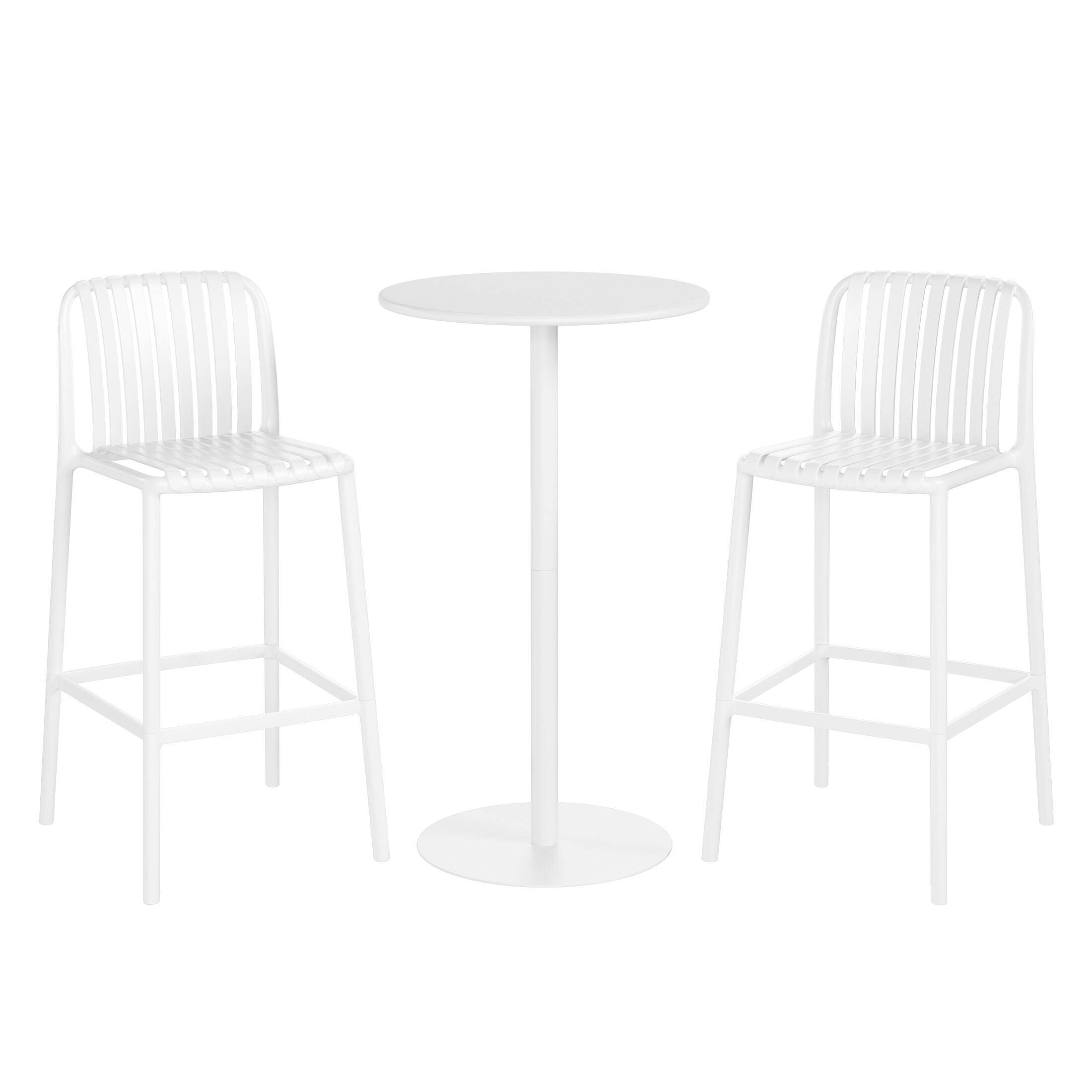 Westin Furniture Soleil Outdoor Bar Table and 2 Barstools, White, large