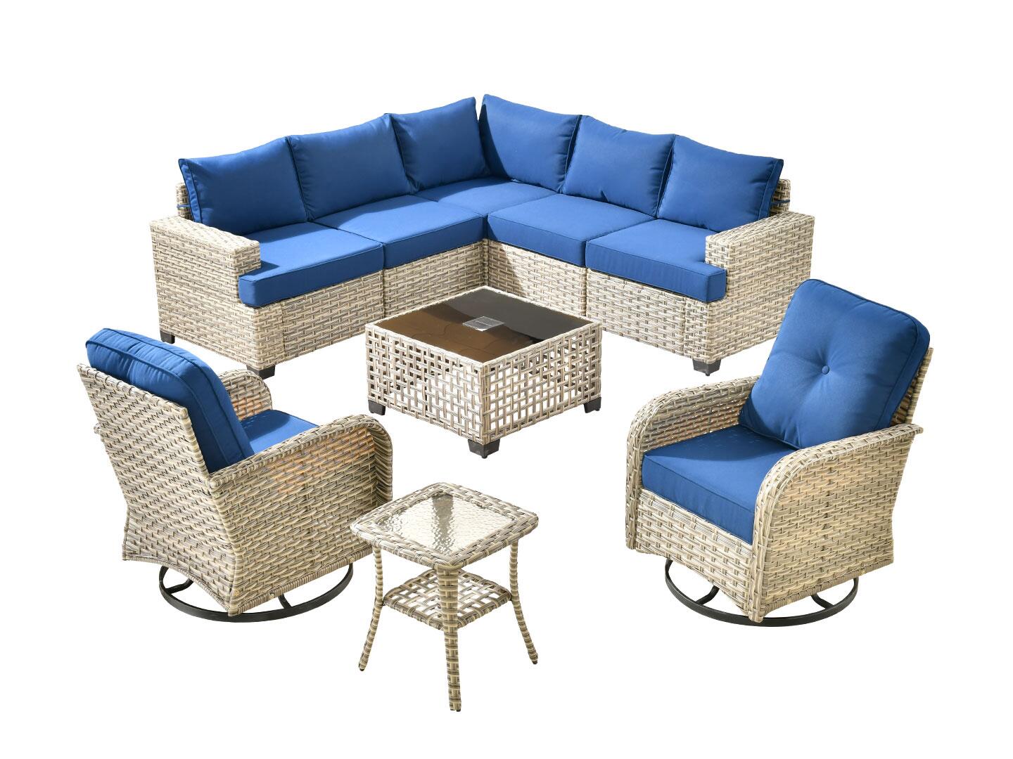 Noviland HOMLUX Outdoor Conversation Set with Coffee Table, Navy Blue, large