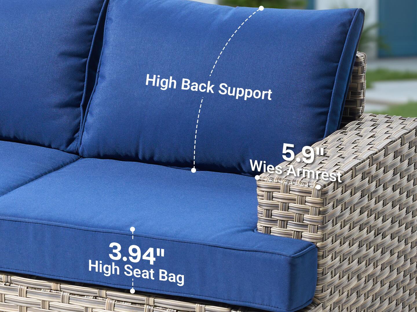 Noviland HOMLUX Outdoor Conversation Set with Coffee Table, Navy Blue, large
