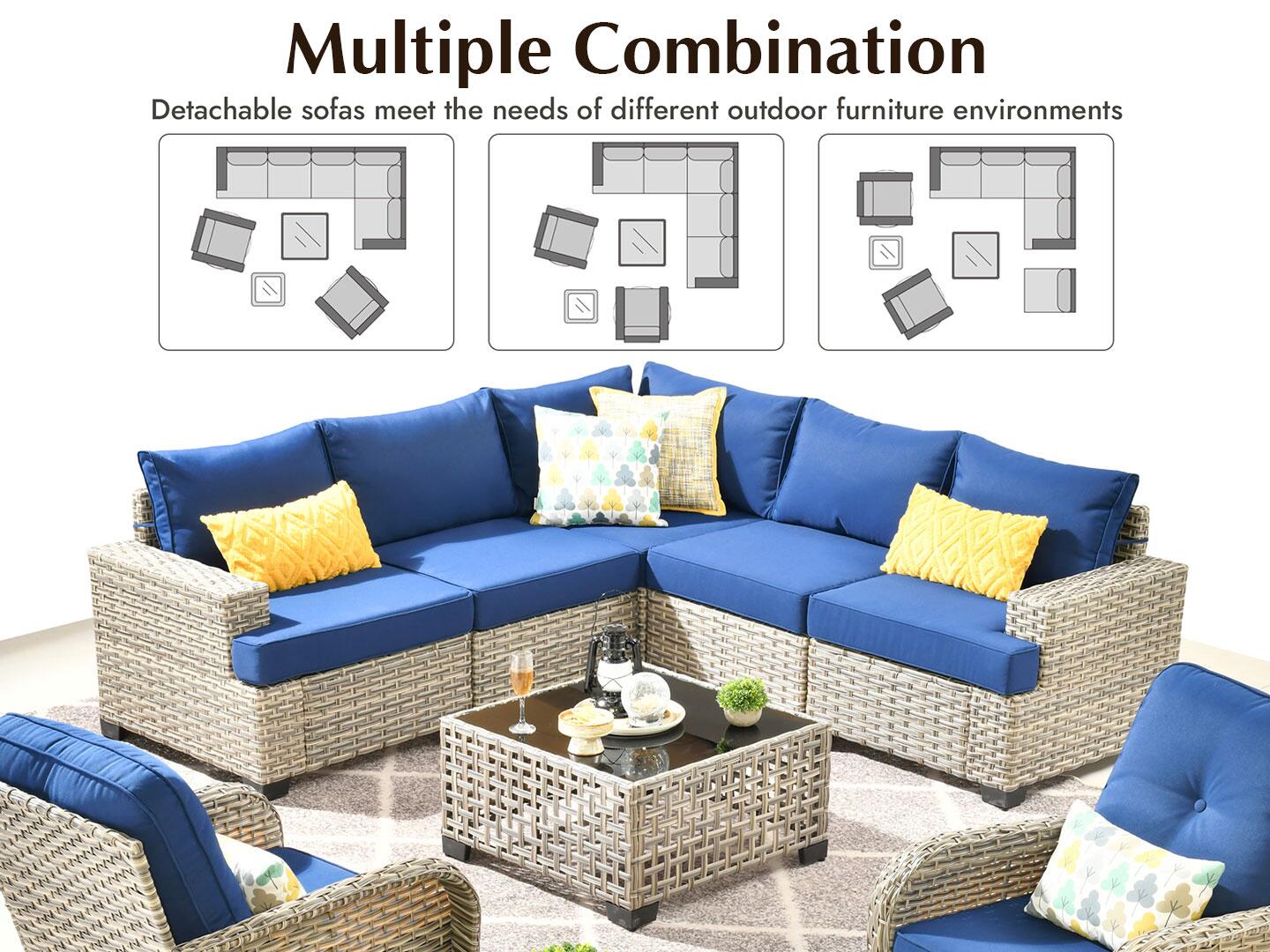 Noviland HOMLUX Outdoor Conversation Set with Coffee Table, Navy Blue, large