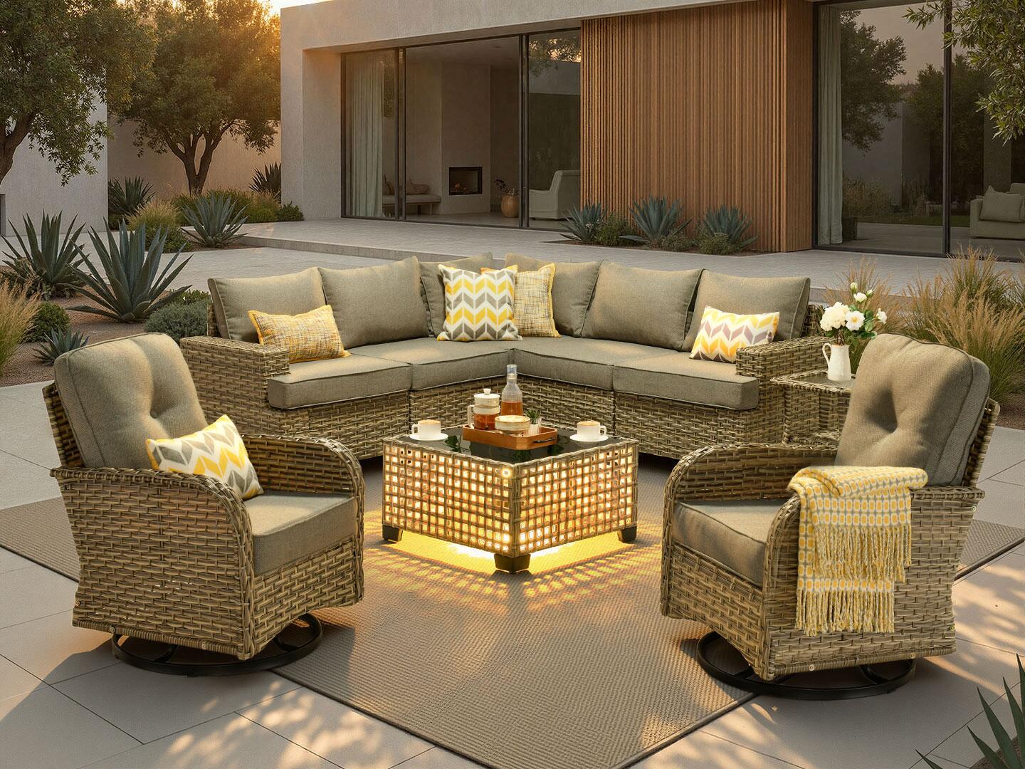 Noviland HOMLUX Outdoor Conversation Set with Coffee Table, Dark Gray, rollover