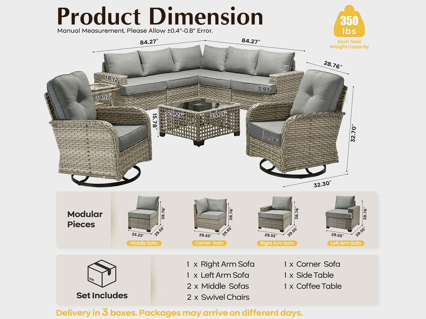 Noviland HOMLUX Outdoor Conversation Set with Coffee Table, Dark Gray, large