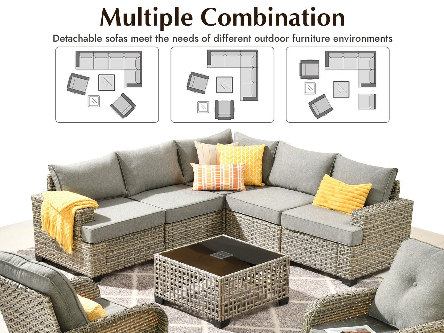 Noviland HOMLUX Outdoor Conversation Set with Coffee Table, Dark Gray, large