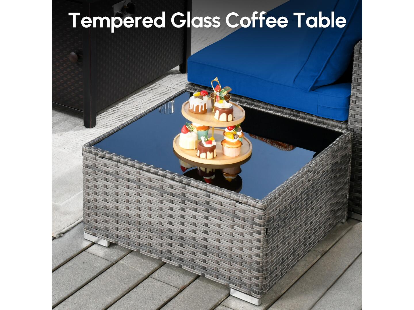 Noviland HOMLUX 7-Piece Outdoor Sectional Set with Coffee Table, Navy Blue, large