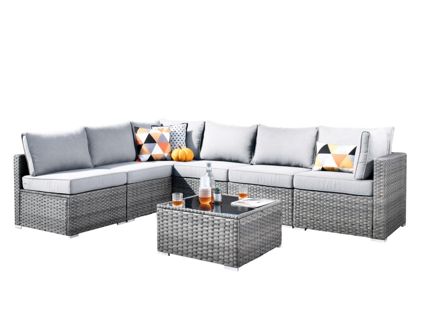 Noviland HOMLUX 7-Piece Outdoor Sectional Set with Coffee Table, Gray, large