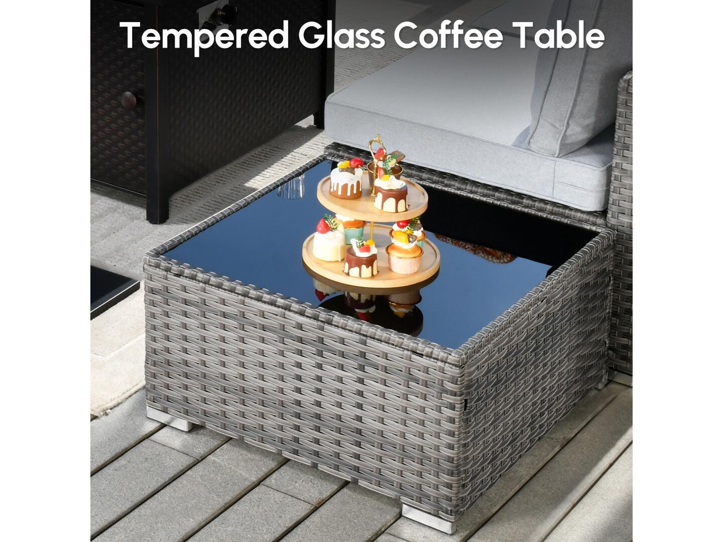 Noviland HOMLUX 7-Piece Outdoor Sectional Set with Coffee Table, Gray, large