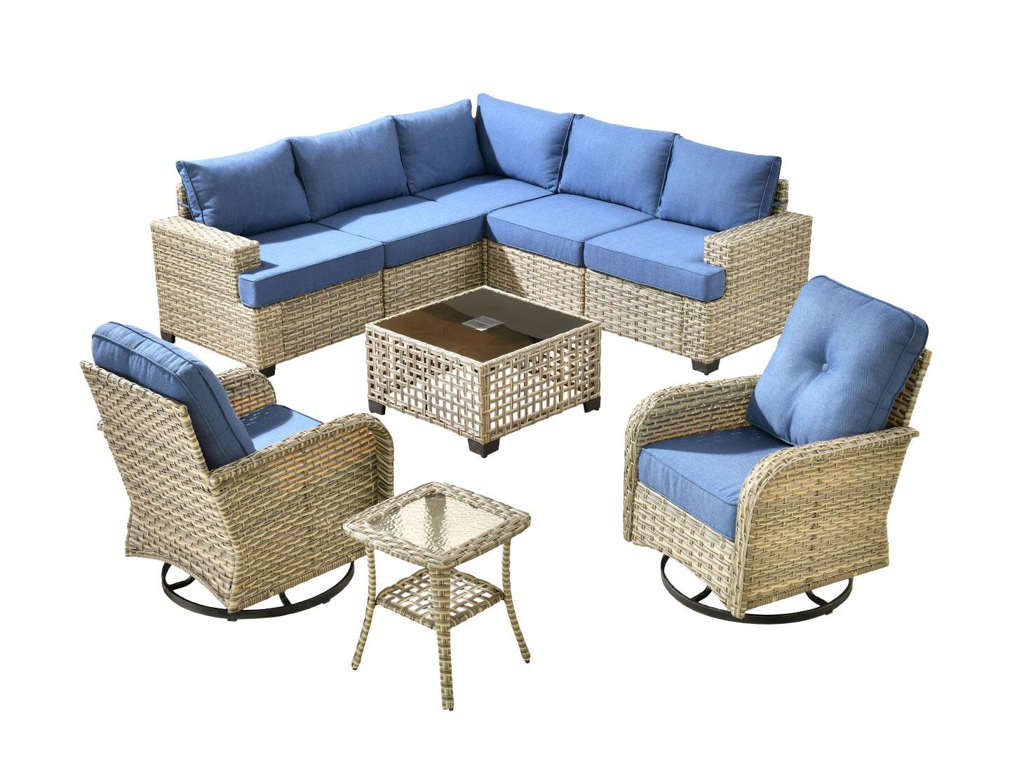 Noviland HOMLUX Outdoor Conversation Set with Coffee Table, Denim Blue, large