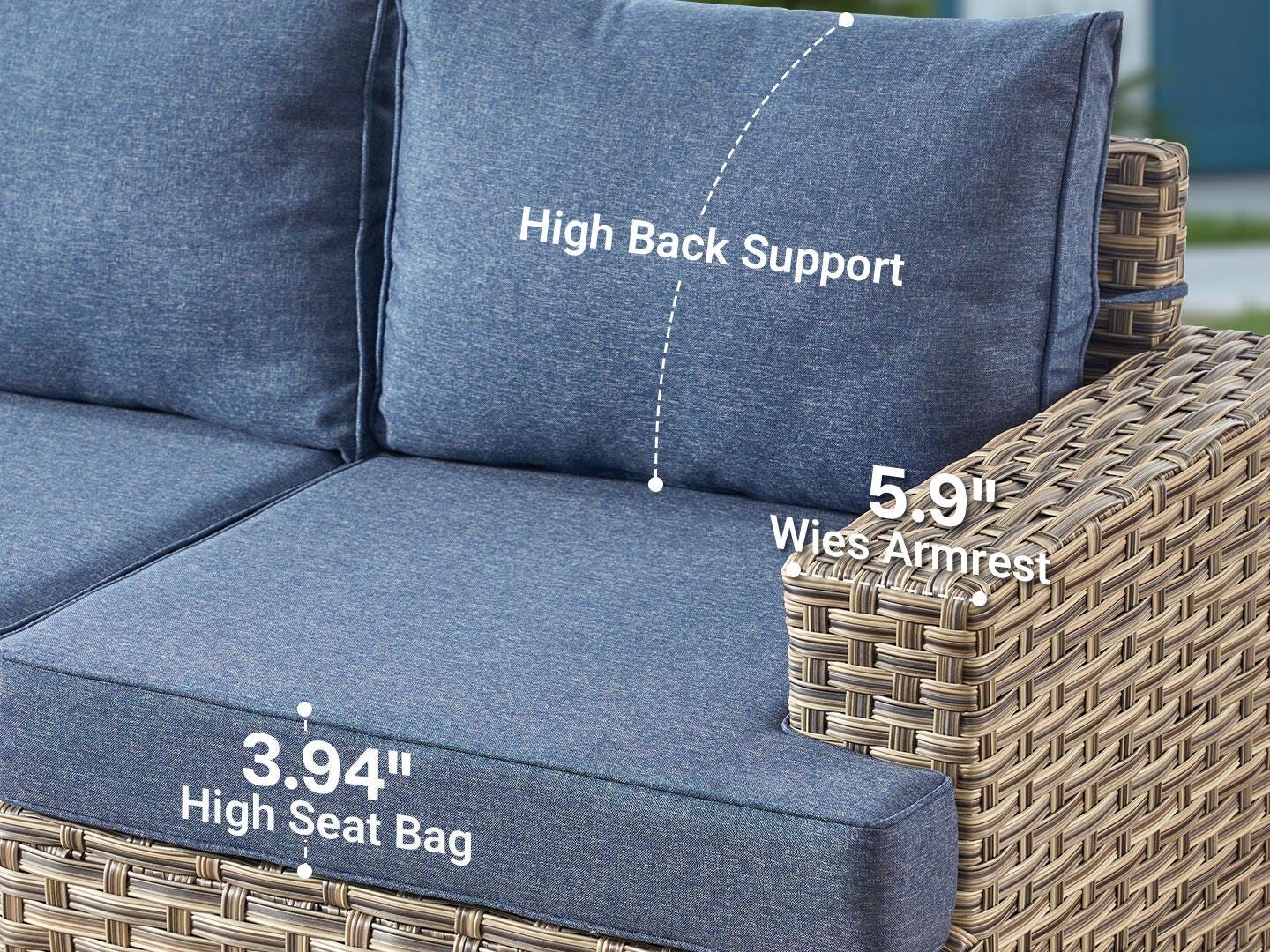 Noviland HOMLUX Outdoor Conversation Set with Coffee Table, Denim Blue, large