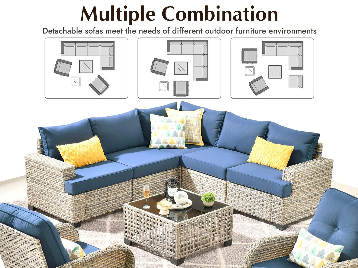 Noviland HOMLUX Outdoor Conversation Set with Coffee Table, Denim Blue, large