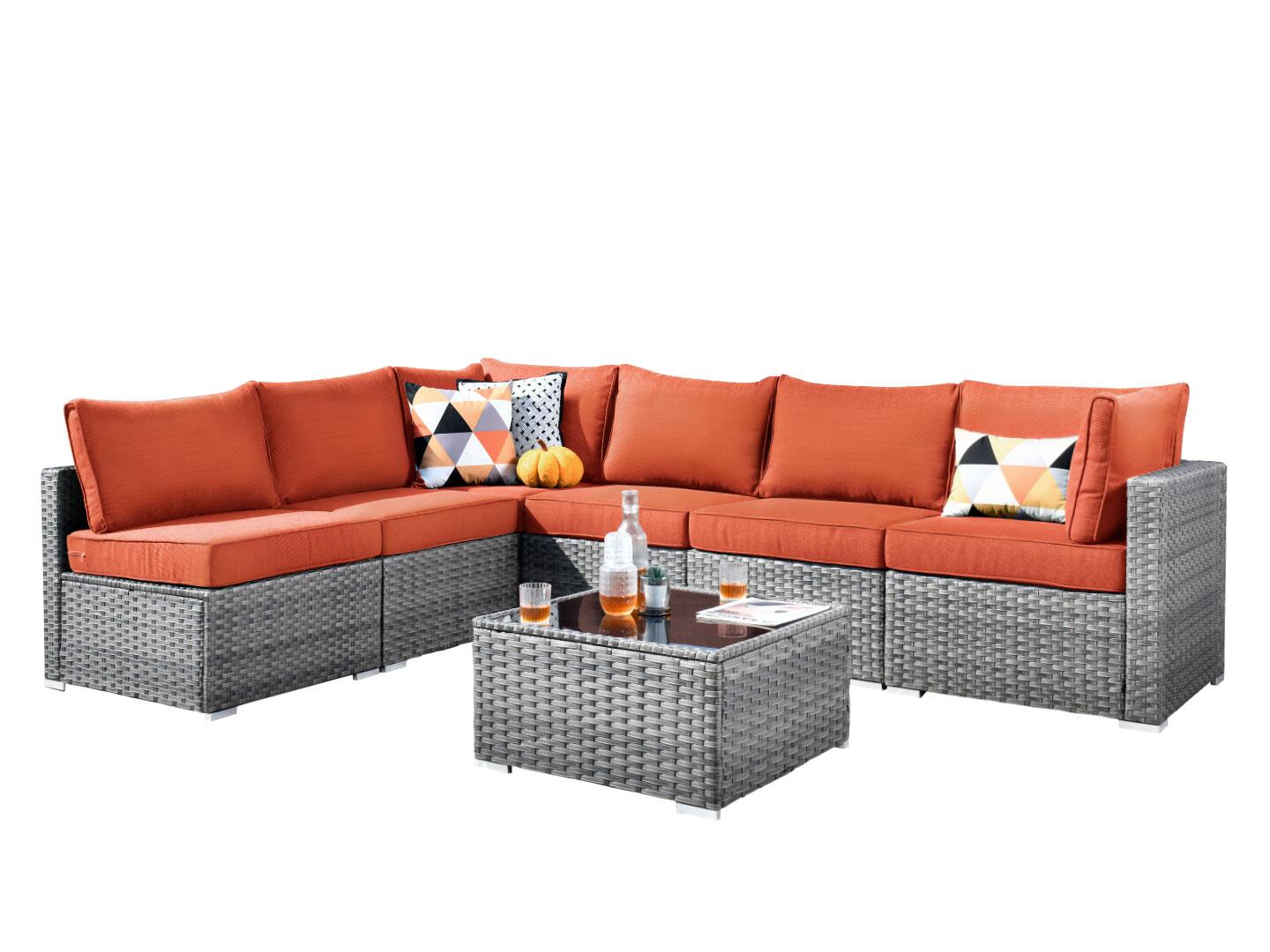 Noviland HOMLUX 7-Piece Outdoor Sectional Set with Coffee Table, Orange, large
