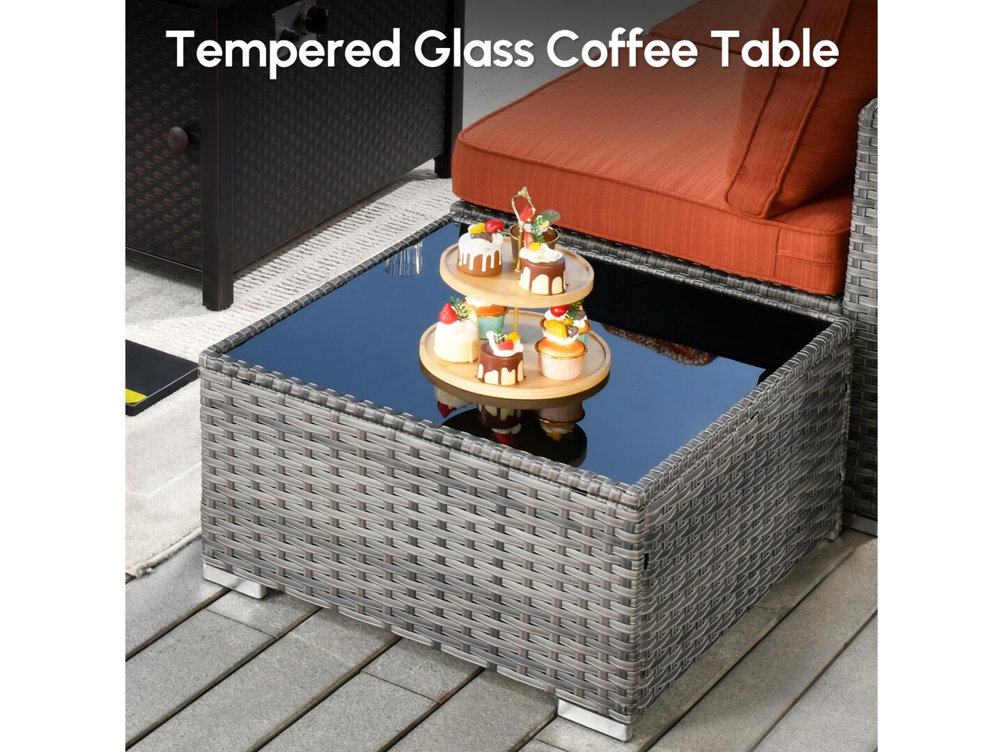 Noviland HOMLUX 7-Piece Outdoor Sectional Set with Coffee Table, Orange, large