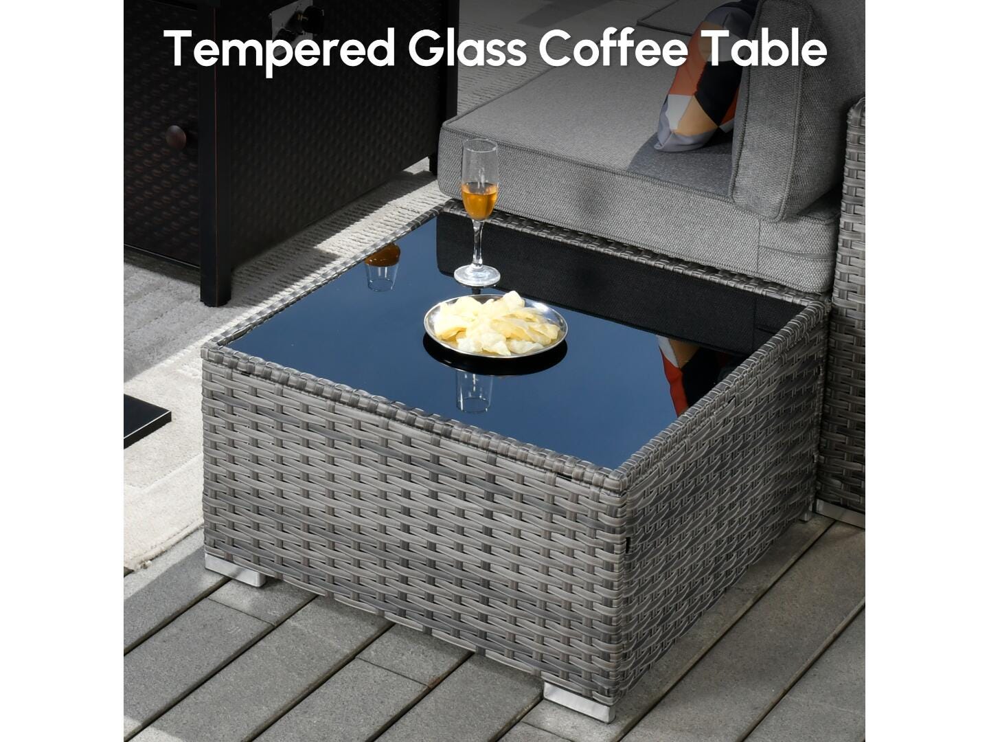 Noviland HOMLUX 7-Piece Outdoor Sectional Set with Coffee Table, Light Gray, large