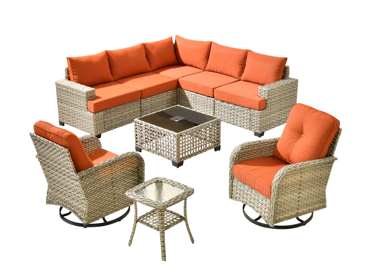 Noviland HOMLUX Outdoor Conversation Set with Coffee Table, Orange, large