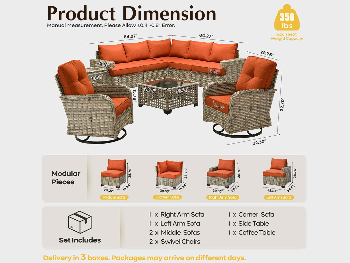 Noviland HOMLUX Outdoor Conversation Set with Coffee Table, Orange, large