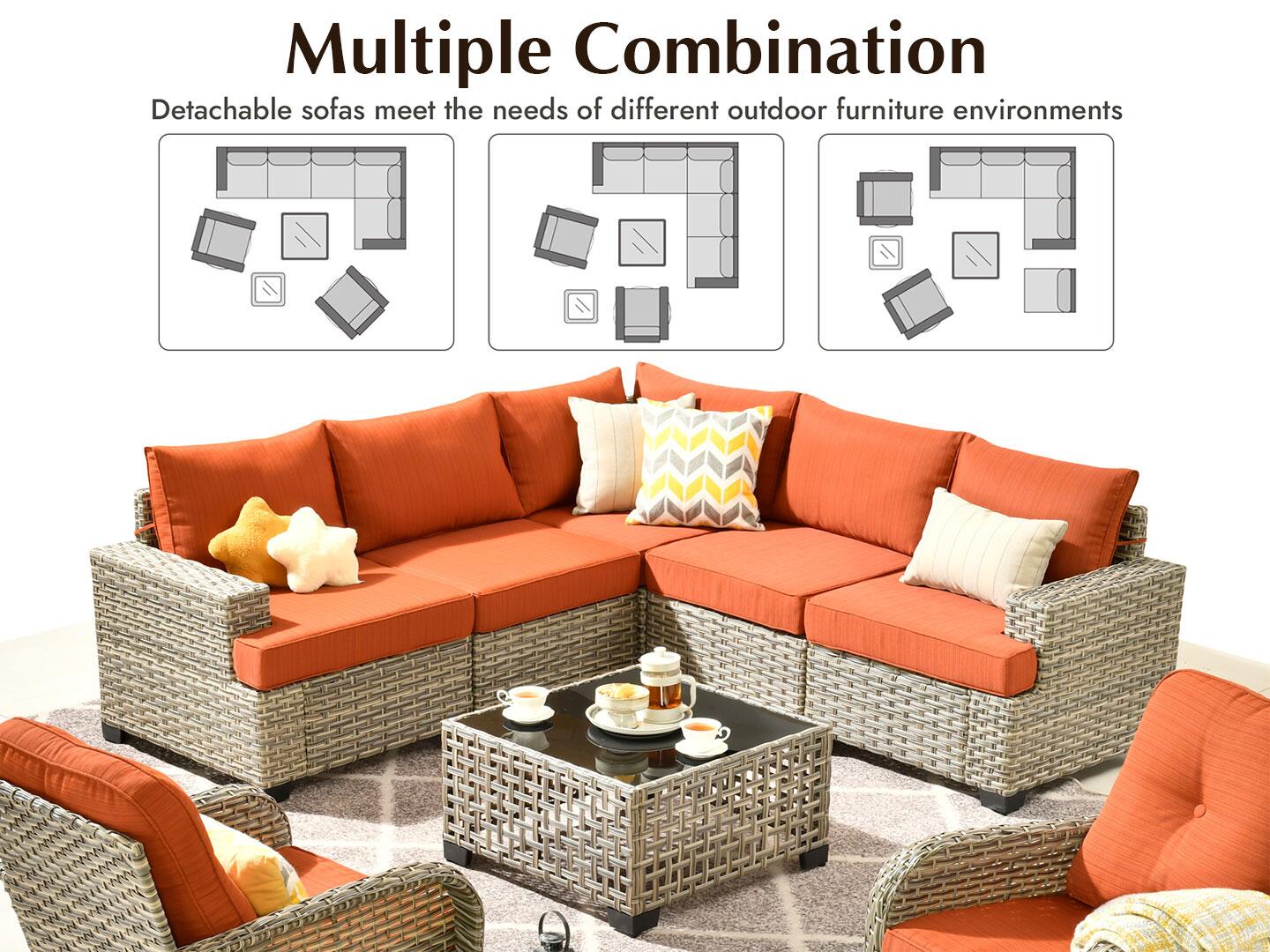 Noviland HOMLUX Outdoor Conversation Set with Coffee Table, Orange, large