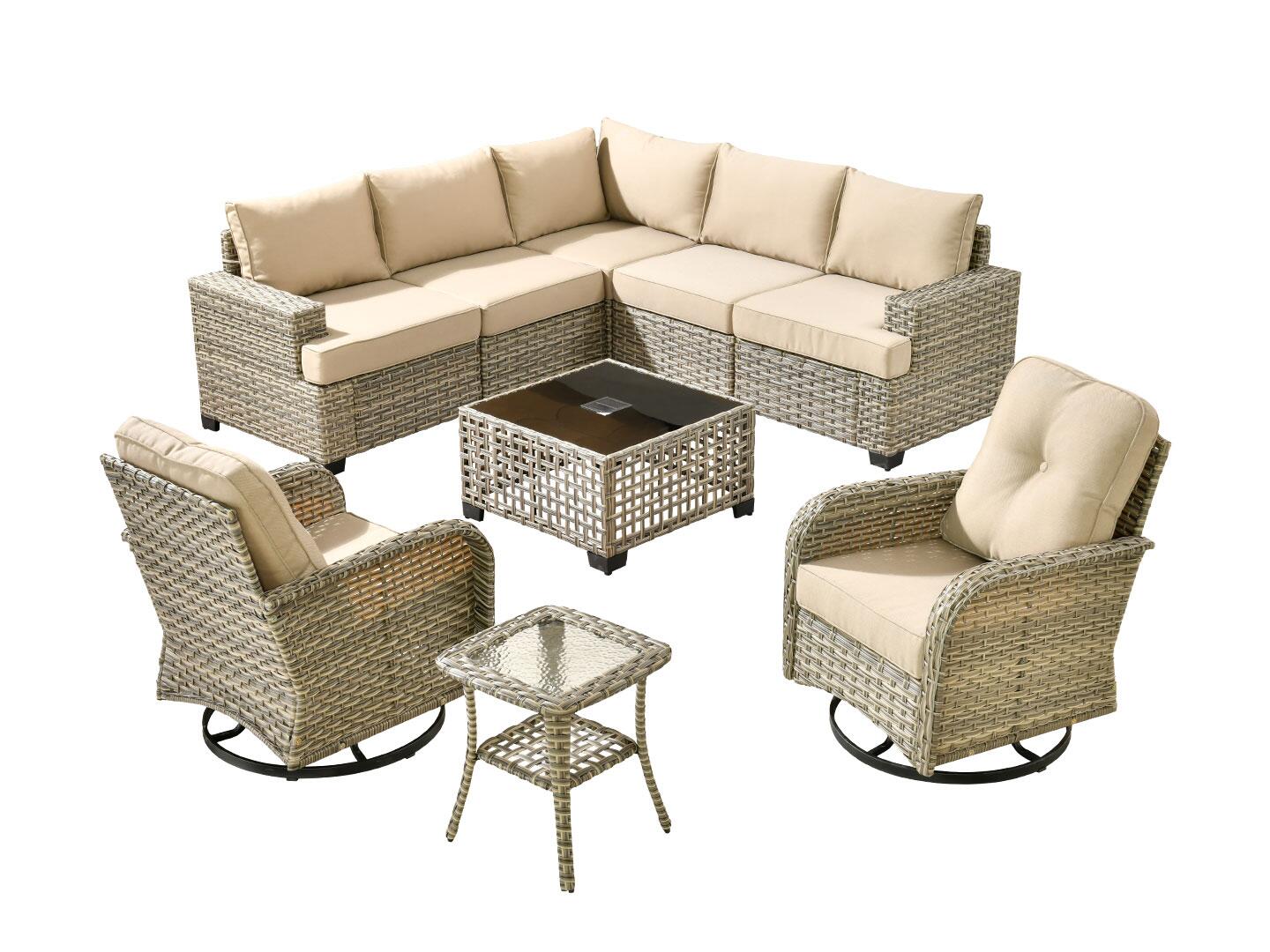 Noviland HOMLUX Outdoor Conversation Set with Coffee Table, Beige, large