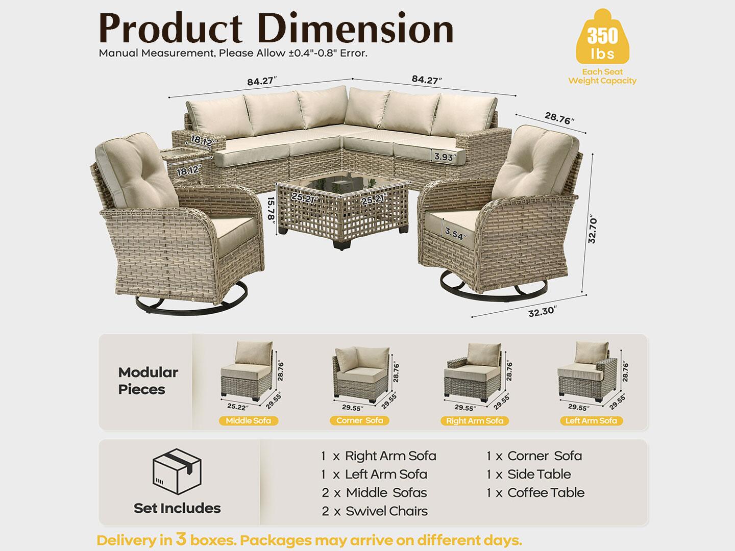 Noviland HOMLUX Outdoor Conversation Set with Coffee Table, Beige, large