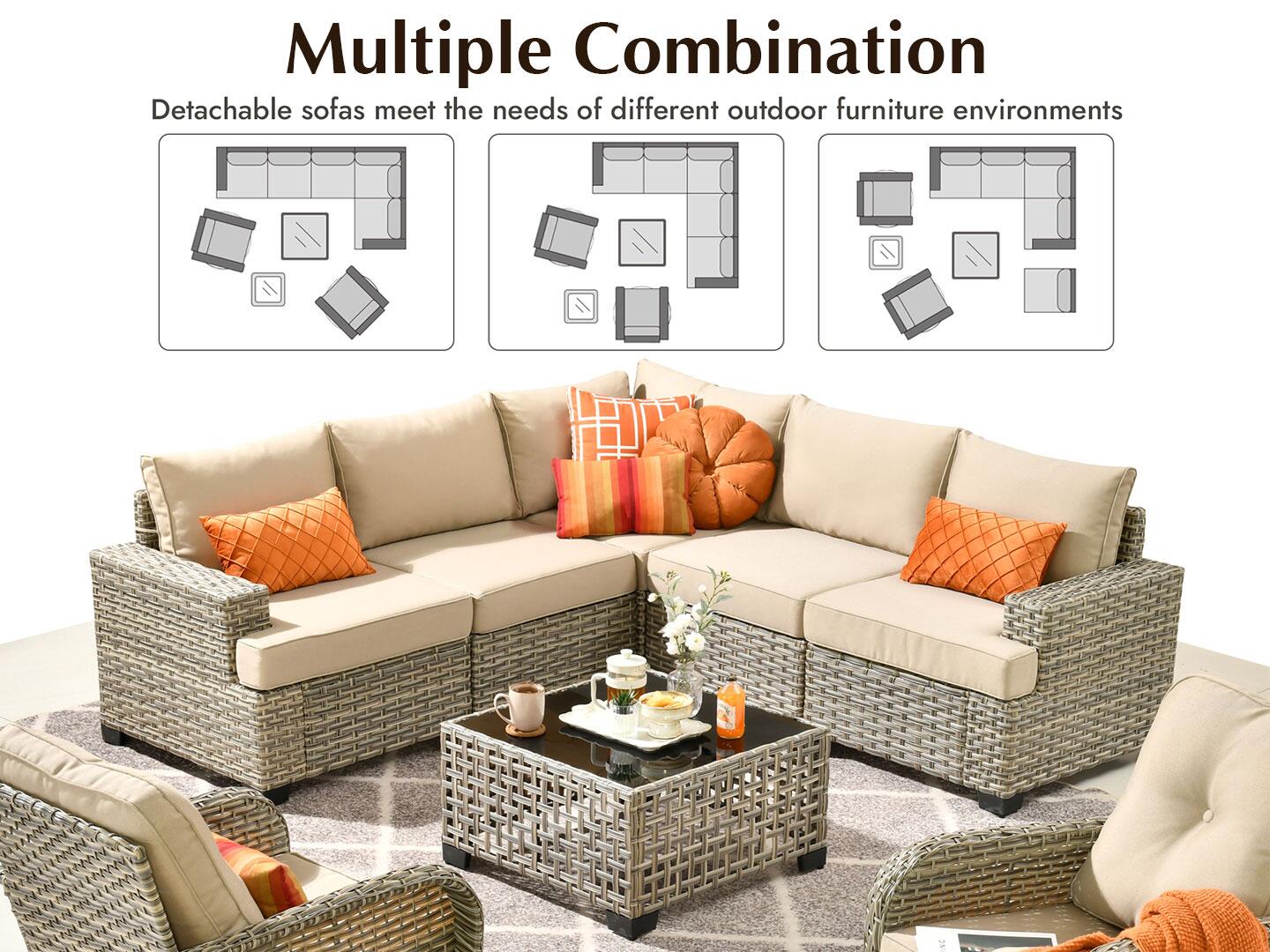 Noviland HOMLUX Outdoor Conversation Set with Coffee Table, Beige, large