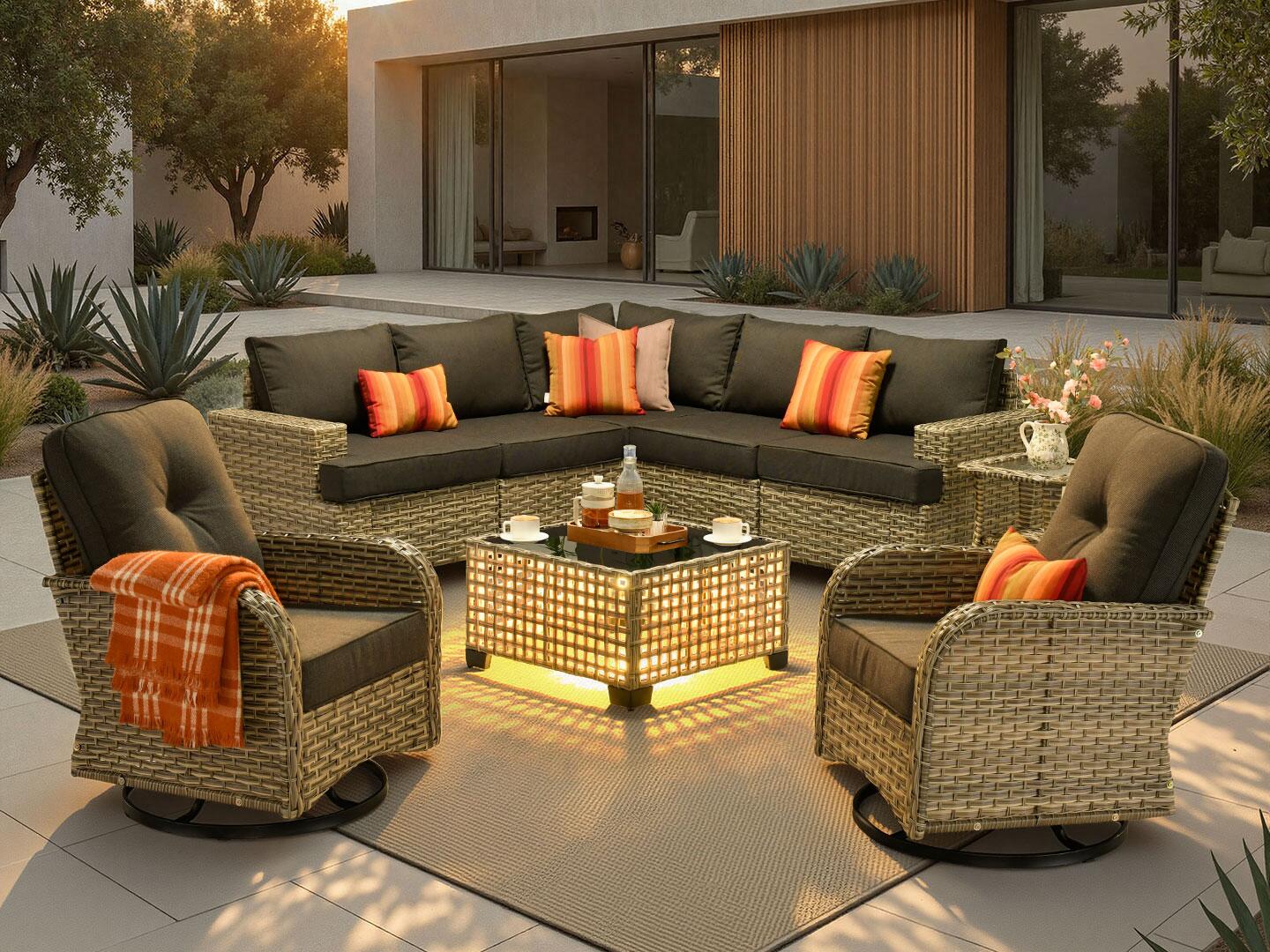 Noviland HOMLUX Outdoor Conversation Set with Coffee Table, Light Gray, large
