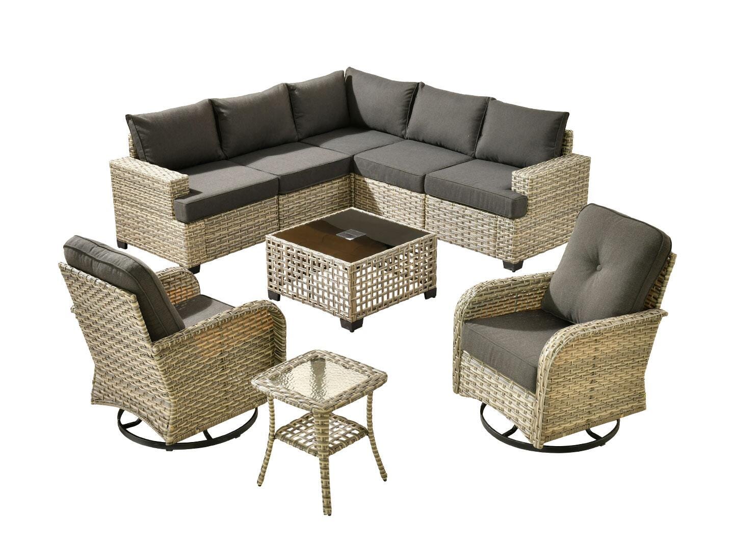 Noviland HOMLUX Outdoor Conversation Set with Coffee Table, Light Gray, large