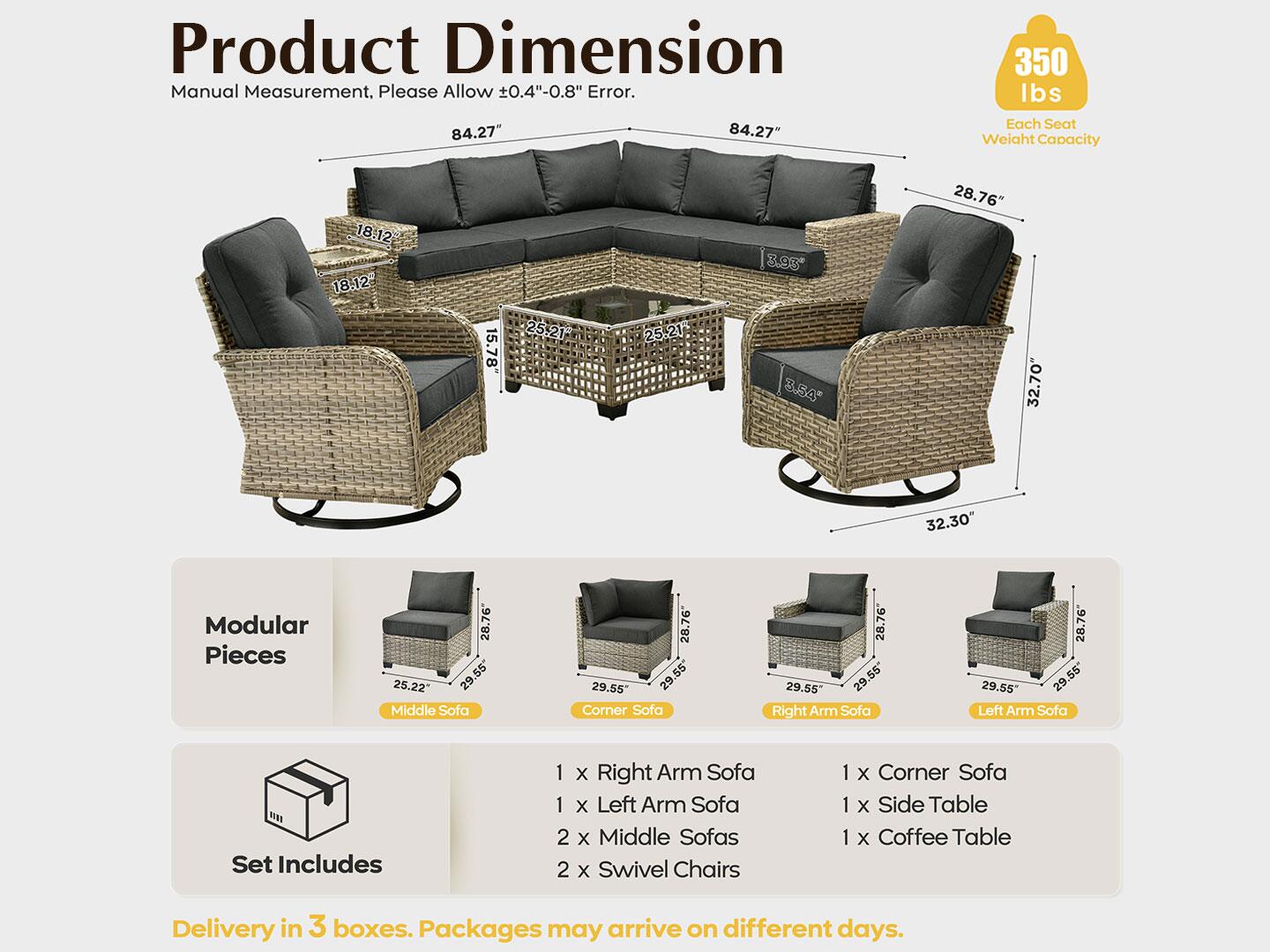 Noviland HOMLUX Outdoor Conversation Set with Coffee Table, Light Gray, large