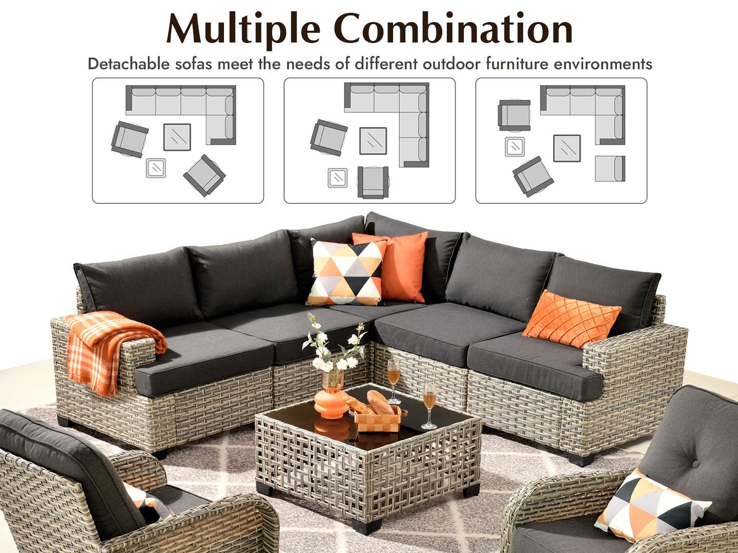 Noviland HOMLUX Outdoor Conversation Set with Coffee Table, Light Gray, large
