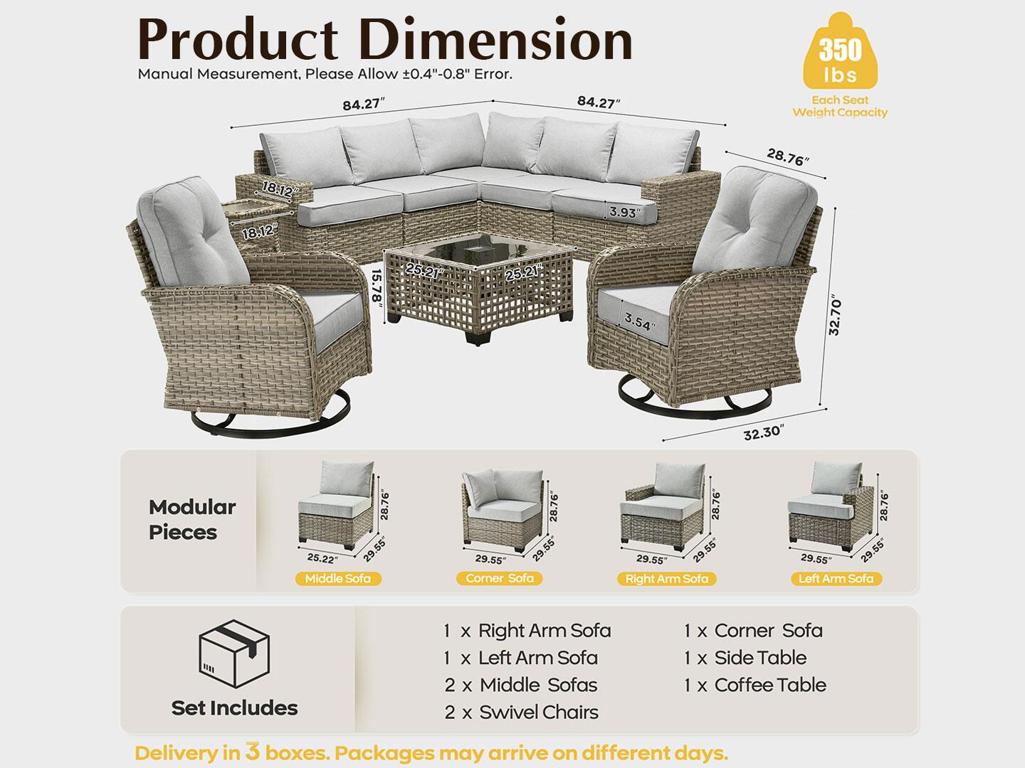 Noviland HOMLUX Outdoor Conversation Set with Coffee Table, Gray, large
