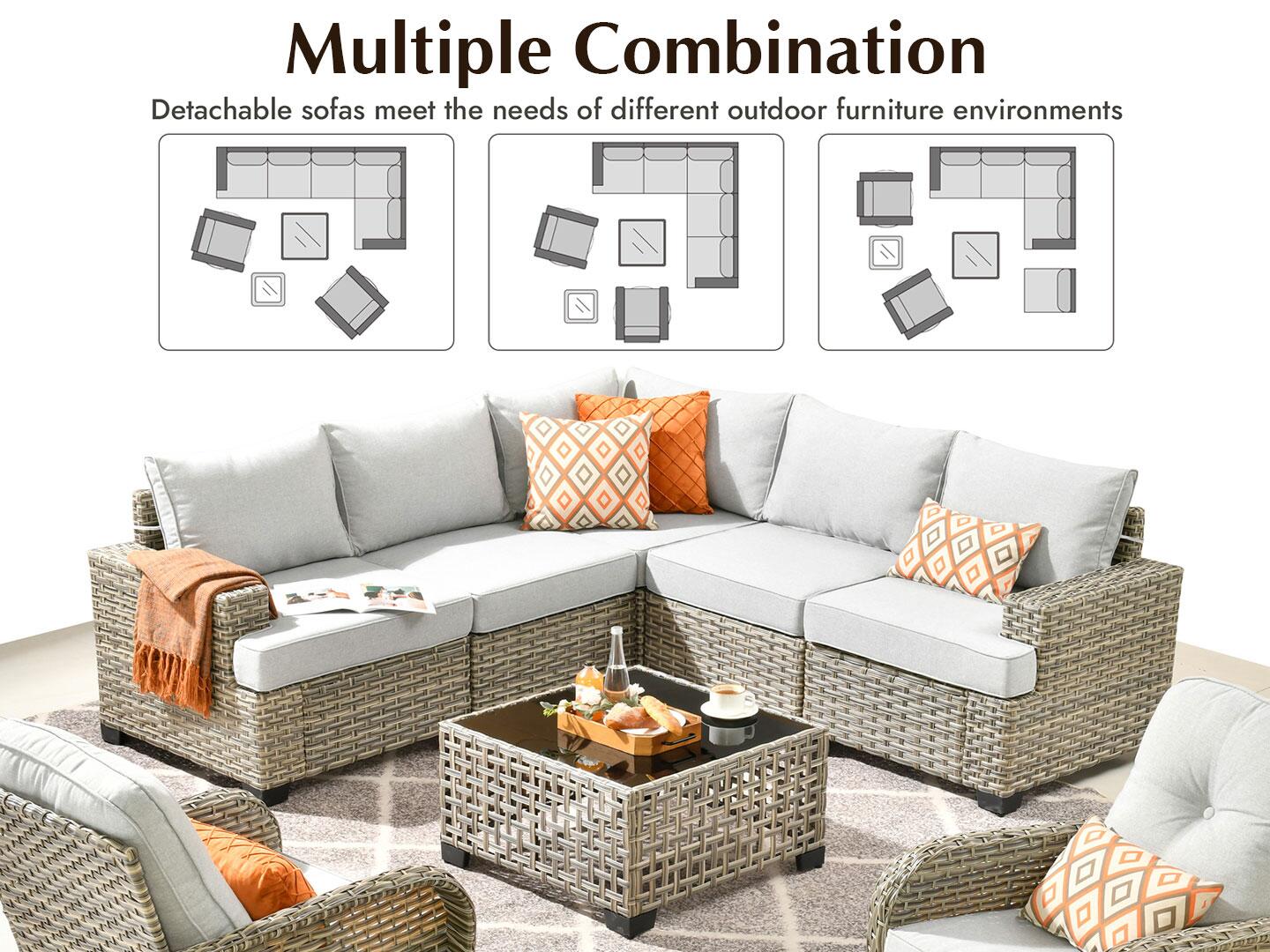 Noviland HOMLUX Outdoor Conversation Set with Coffee Table, Gray, large