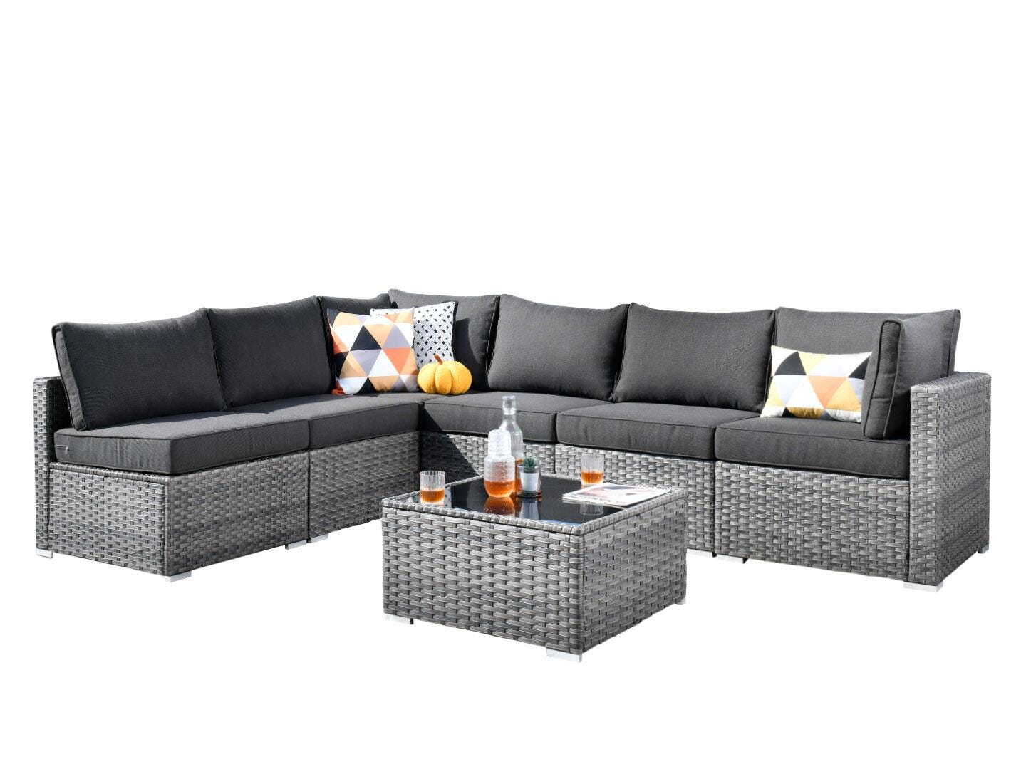 Noviland HOMLUX 7-Piece Outdoor Sectional Set with Coffee Table, Dark Gray, large