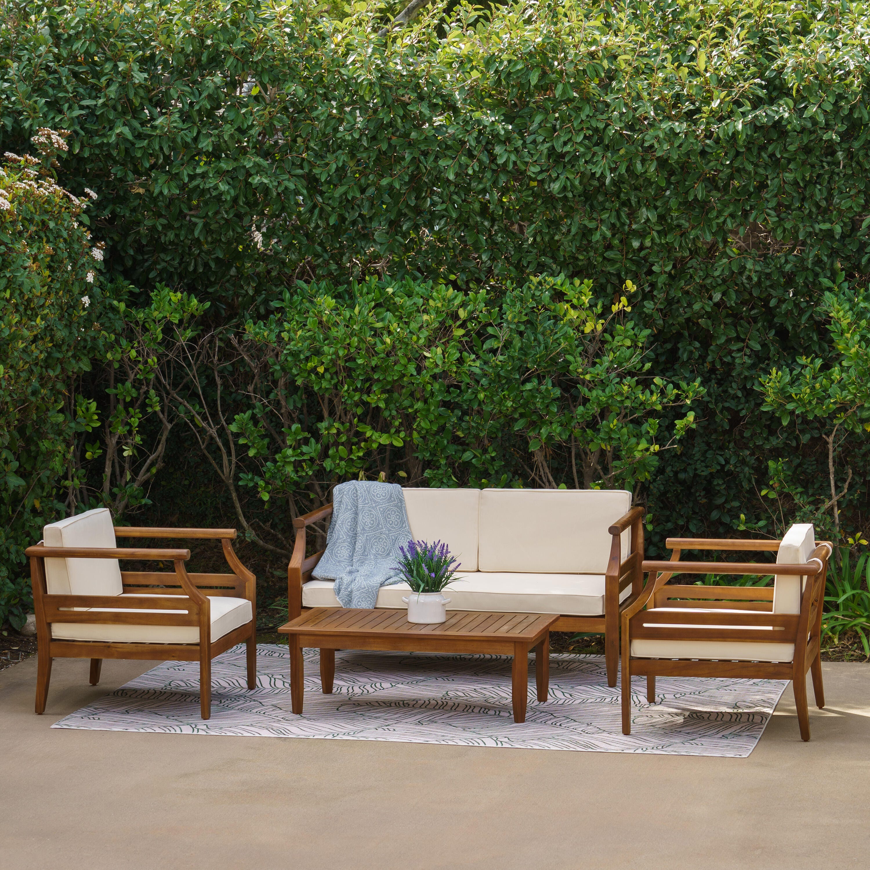 Linon Holland Outdoor Loveseat and 2 Chairs with Coffee Table, , rollover