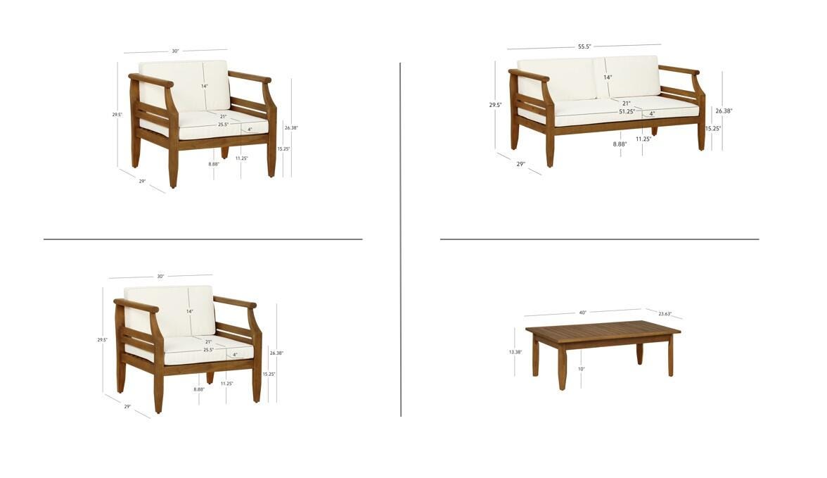 Linon Holland Outdoor Loveseat and 2 Chairs with Coffee Table, , large