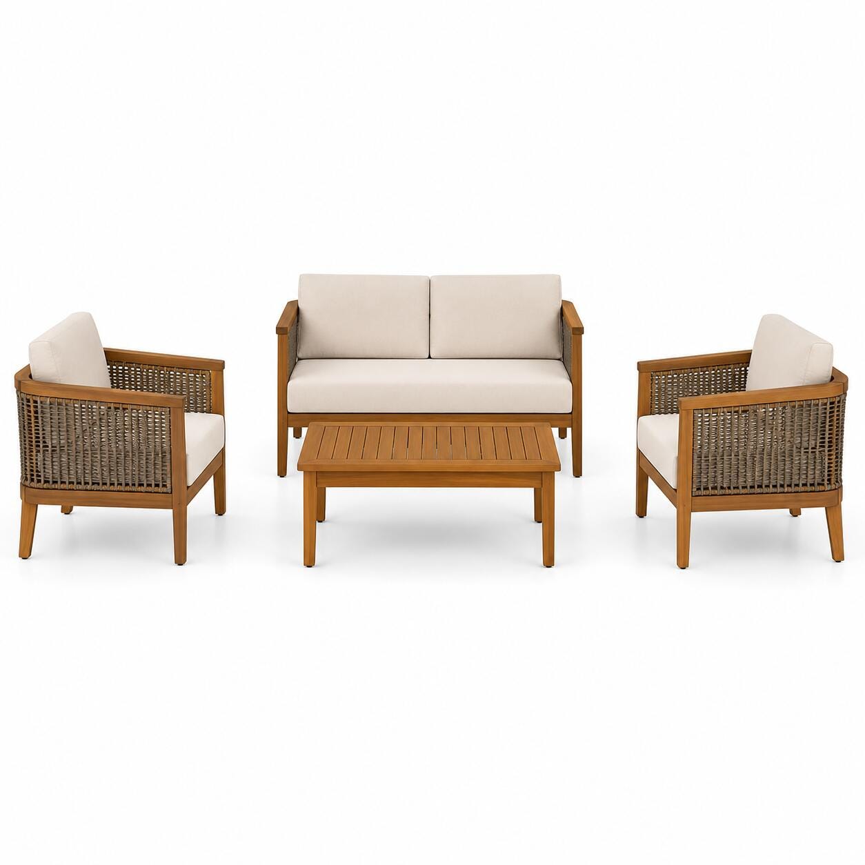 Linon Holland Outdoor Loveseat and 2 Chairs with Coffee Table, , large
