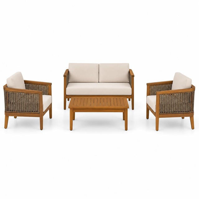 Linon Holland Outdoor Loveseat and 2 Chairs with Coffee Table