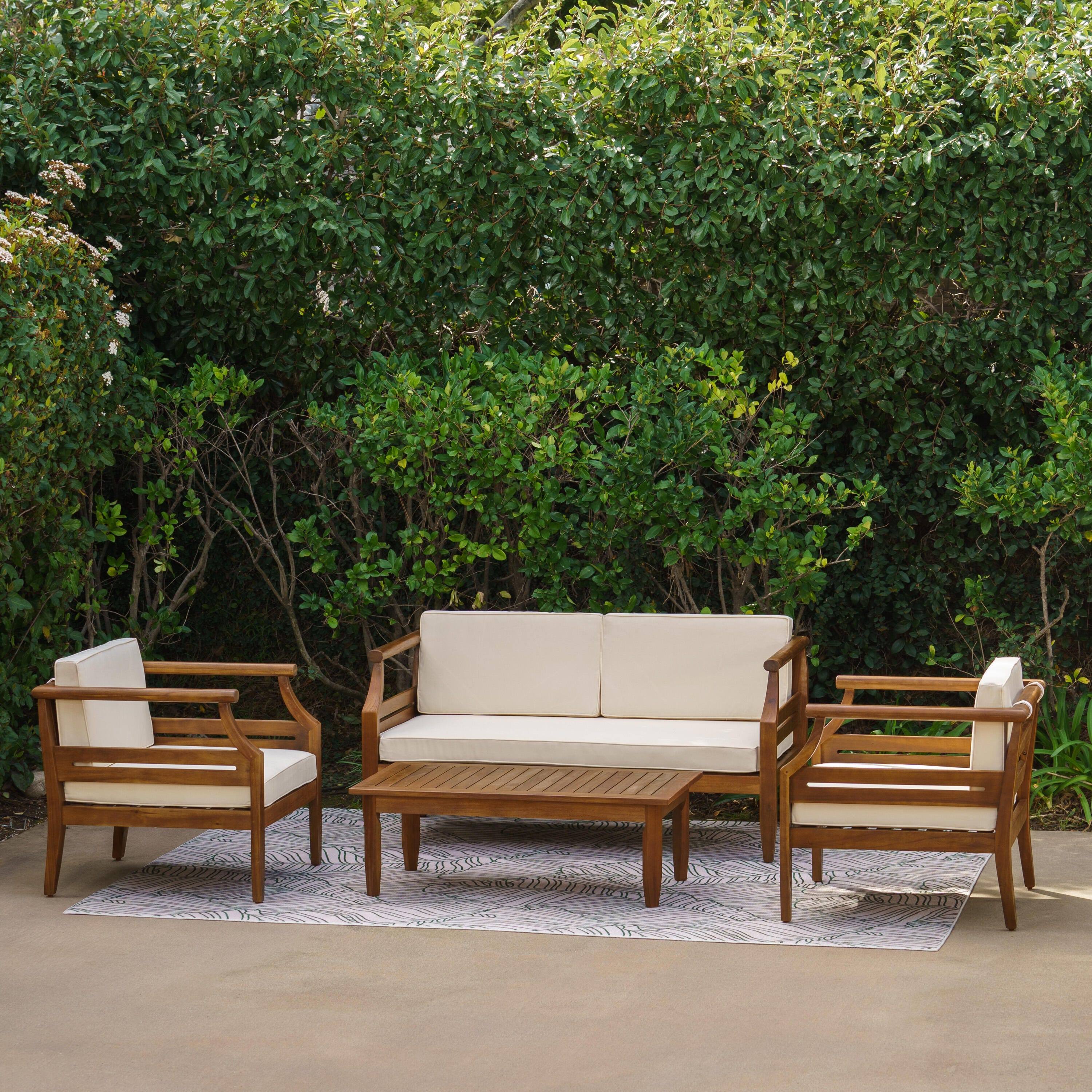 Linon Holland Outdoor Loveseat and 2 Chairs with Coffee Table, , large