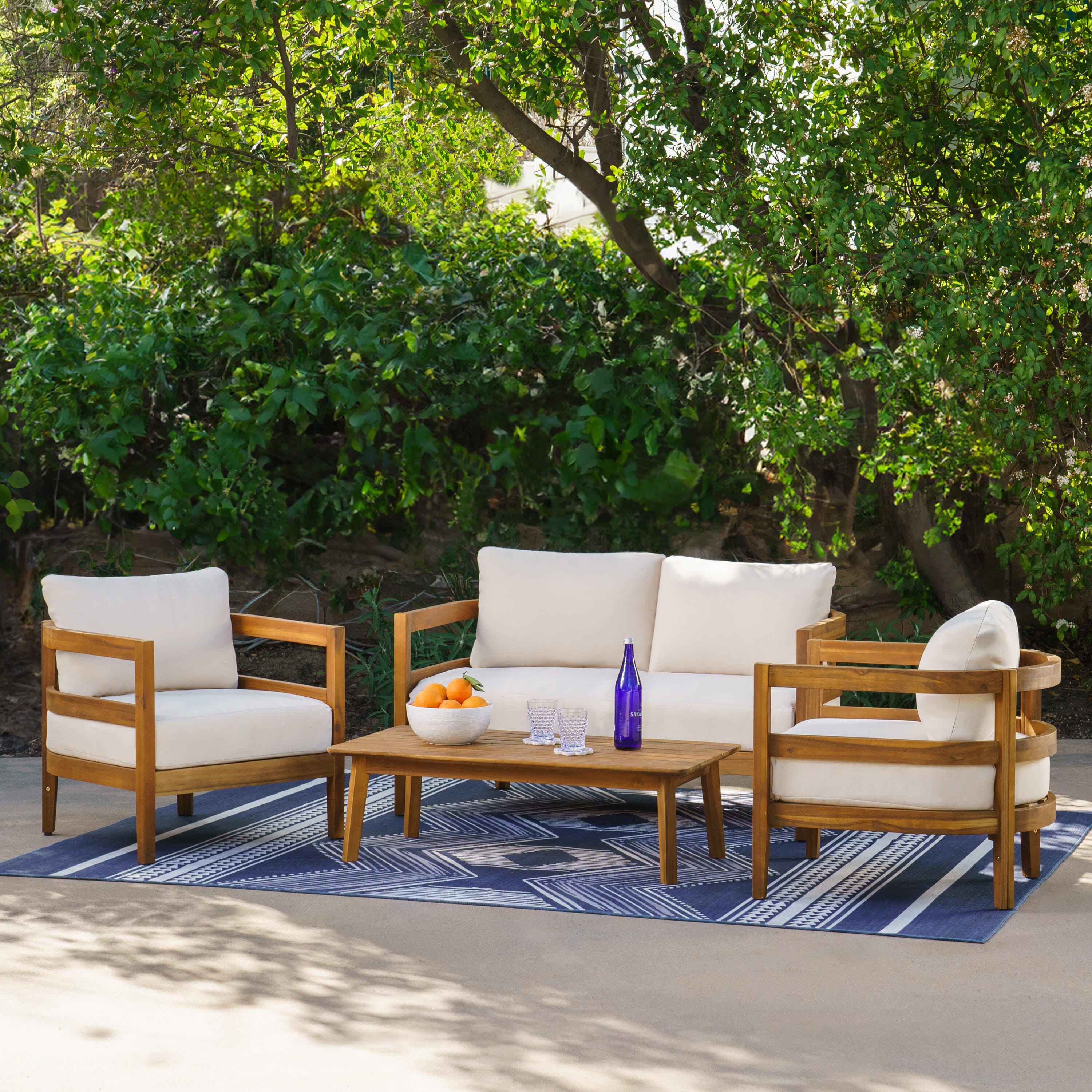 Linon Creston Outdoor Loveseat and 2 Armchairs with Cocktail Table, , rollover