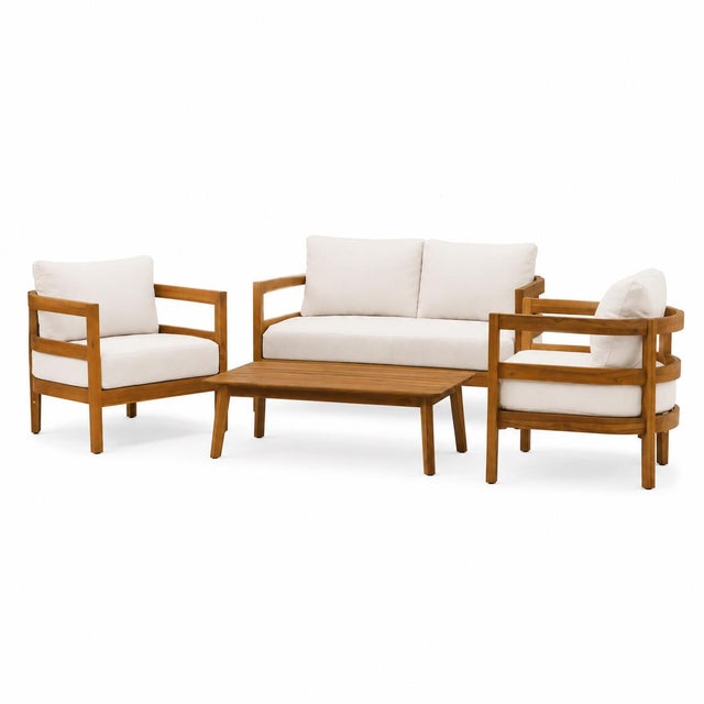 Linon Creston Outdoor Loveseat and 2 Armchairs with Cocktail Table