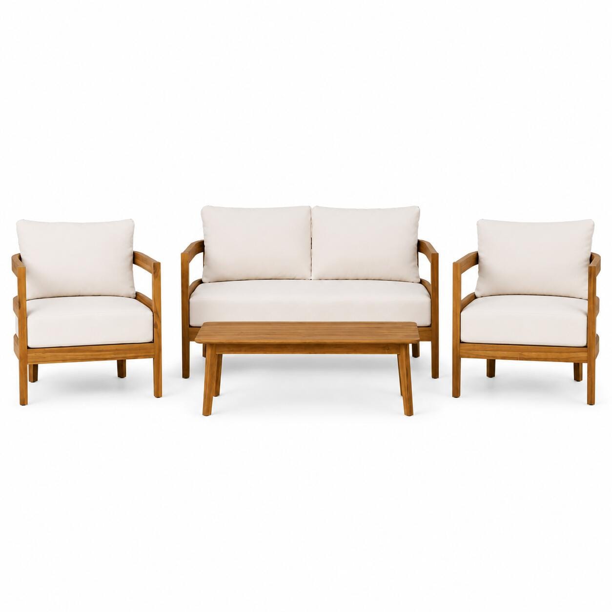 Linon Creston Outdoor Loveseat and 2 Armchairs with Cocktail Table, , large