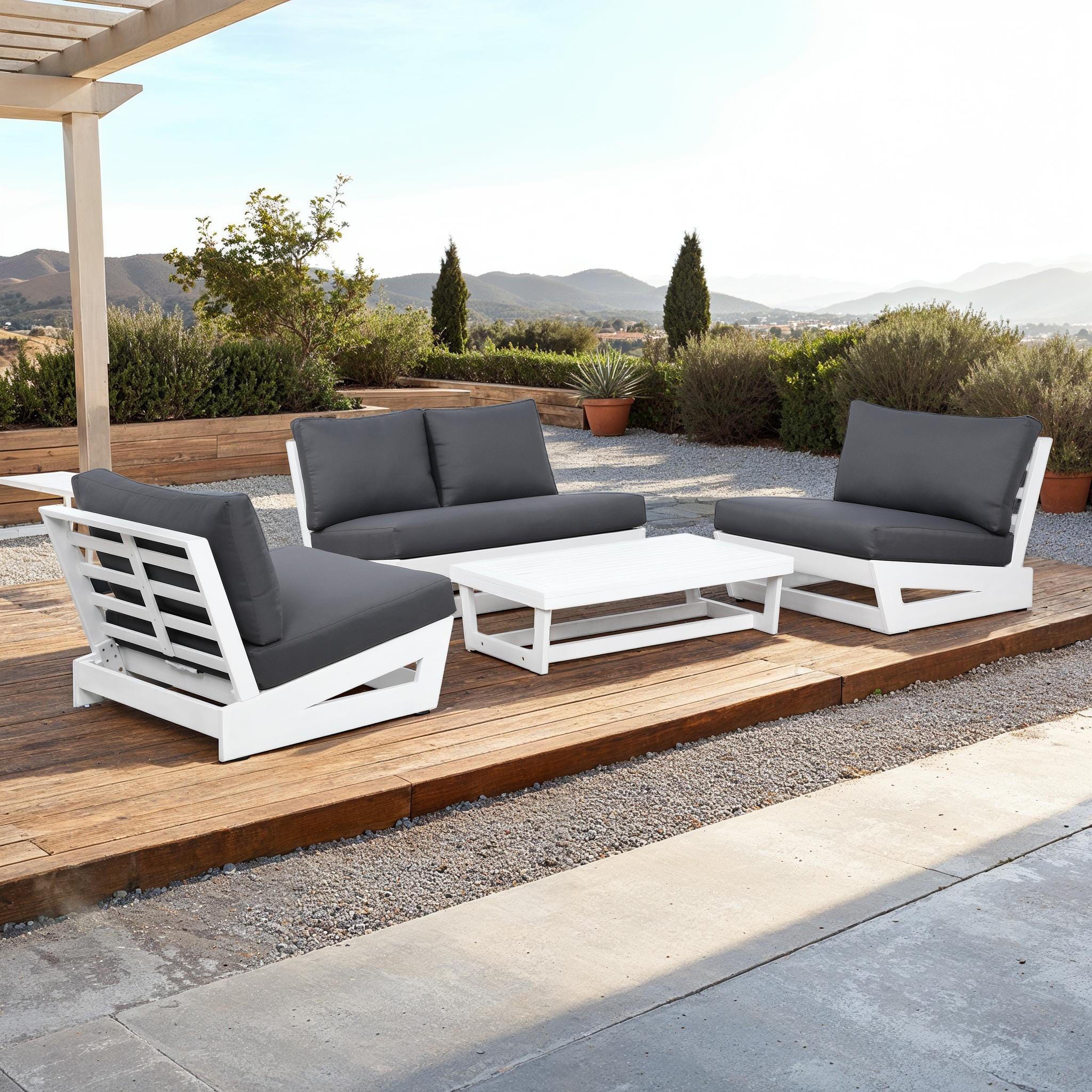 Linon Carmel Outdoor Conversation Set, White/Gray, large