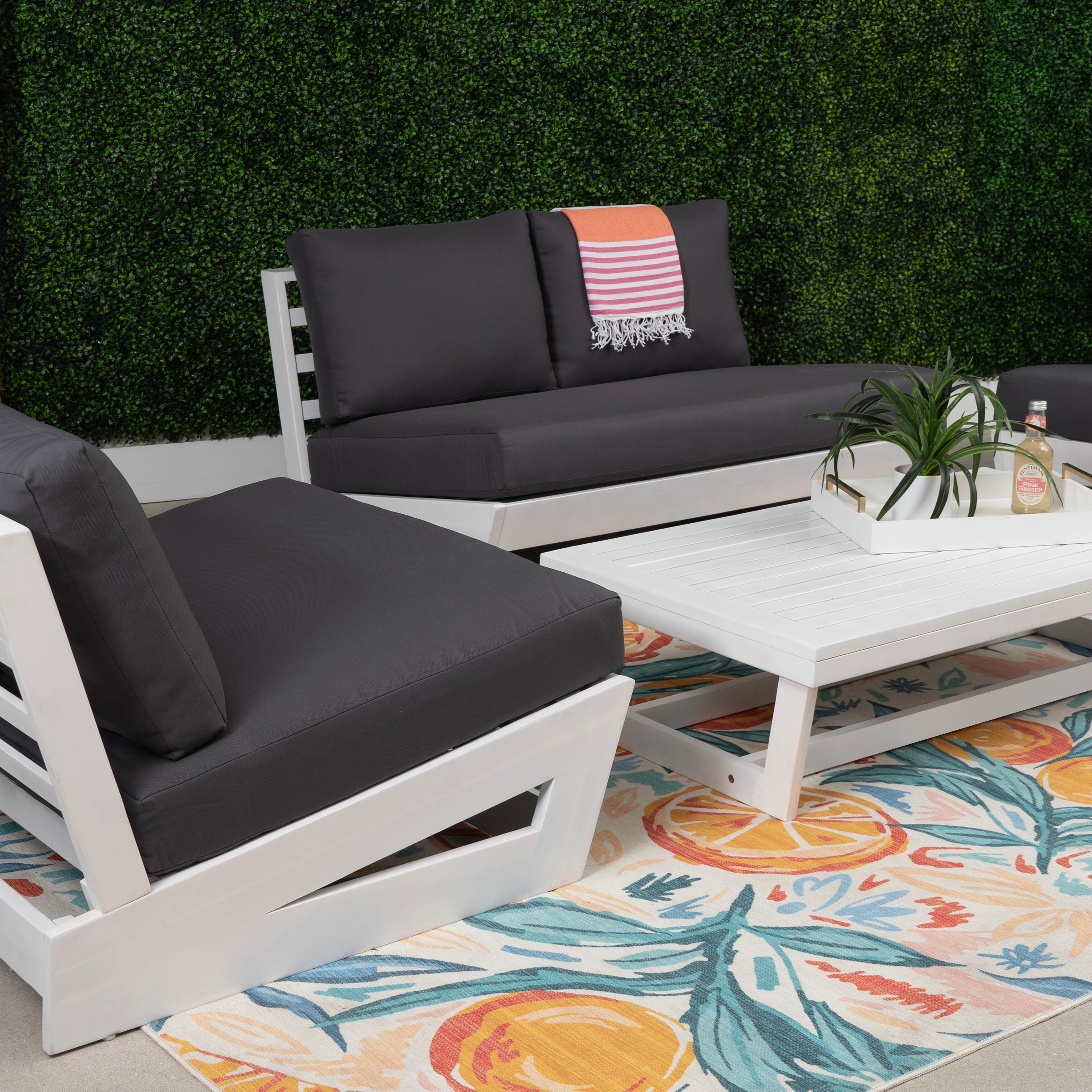 Linon Carmel Outdoor Conversation Set, White/Gray, large