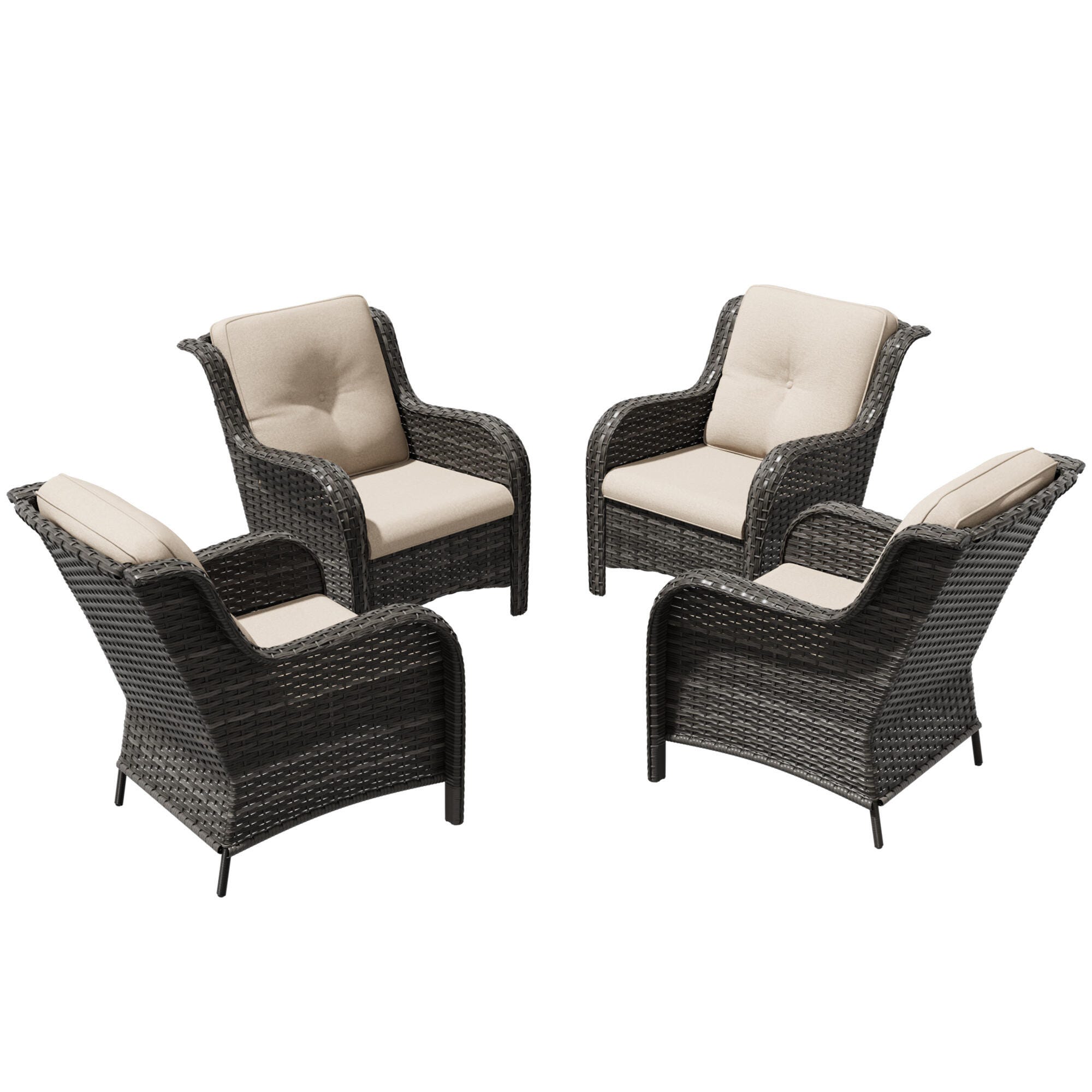 MORN HILL Haven Outdoor Lounge Chair (Set of 4), Beige/Brown, large